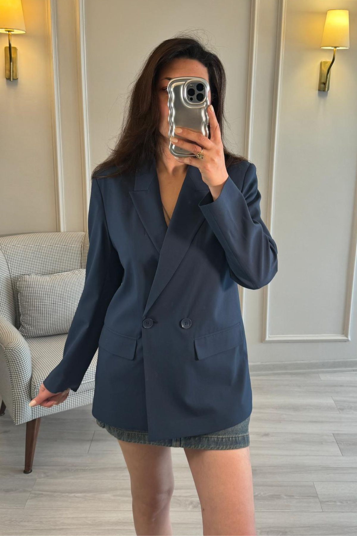 Dilvin Oversize Blazer Ceket İndigo Mavi