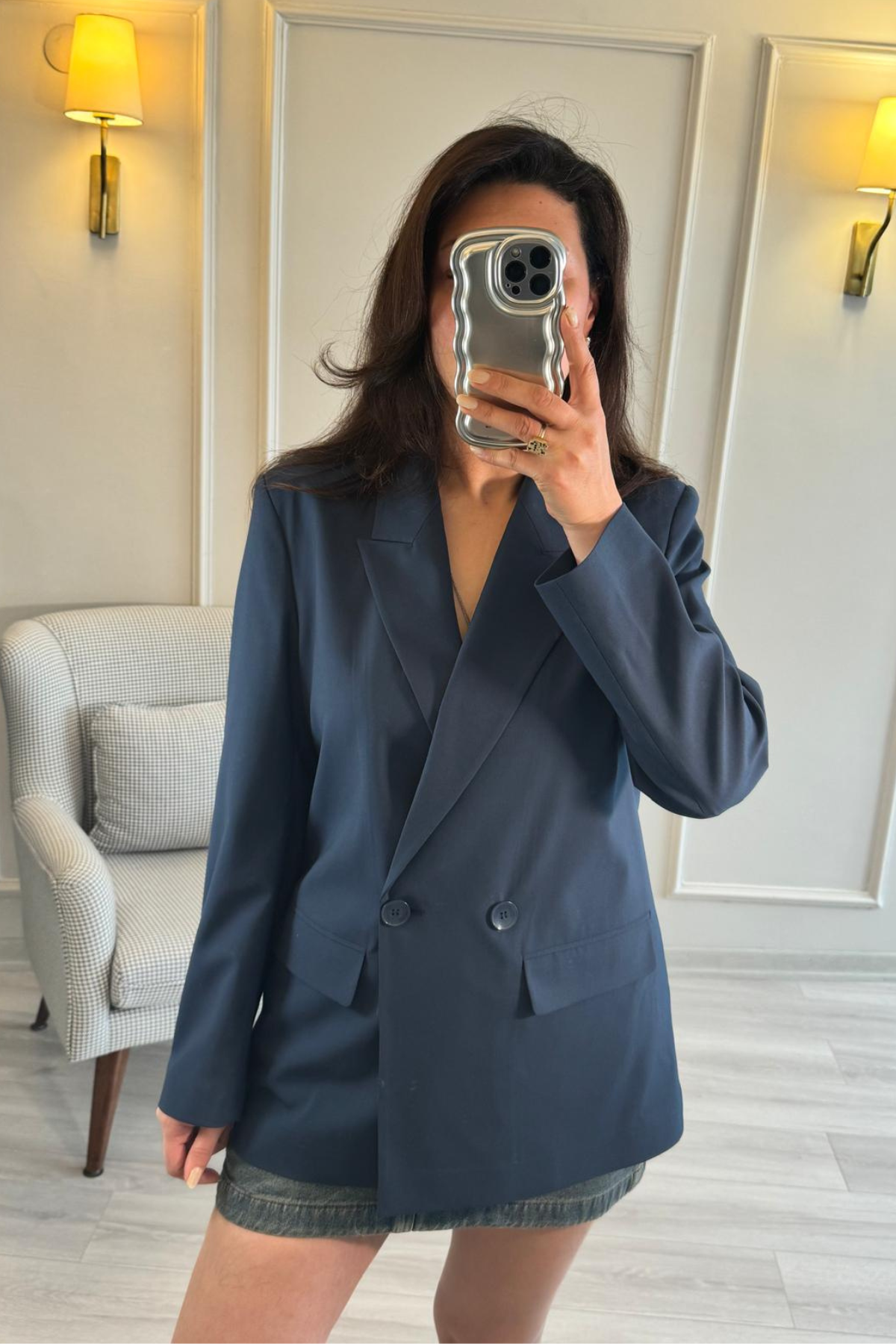 Dilvin Oversize Blazer Ceket İndigo Mavi
