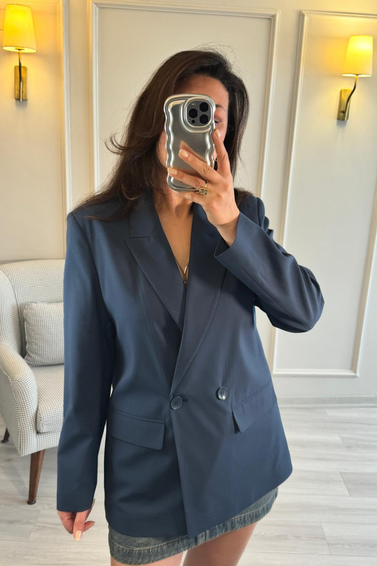 Dilvin Oversize Blazer Ceket İndigo Mavi