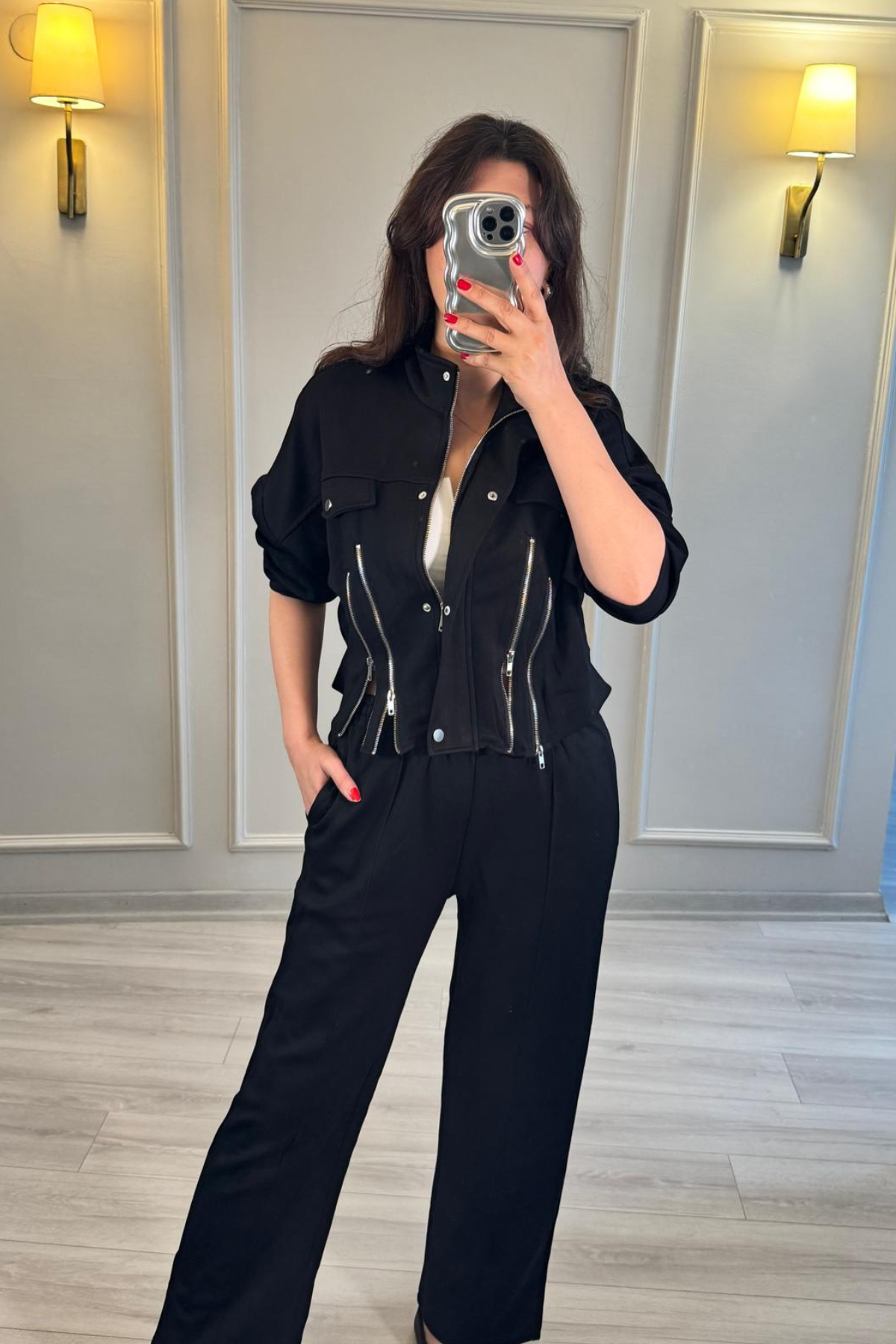 Fermuar Detaylı Eşofman Takım Siyah