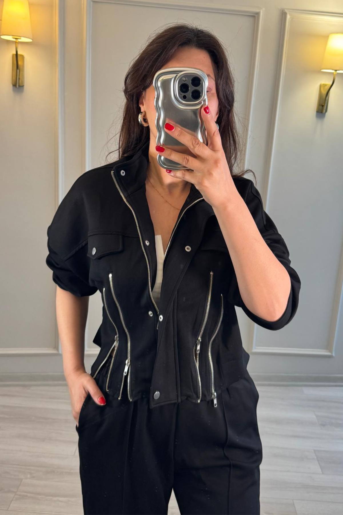 Fermuar Detaylı Eşofman Takım Siyah