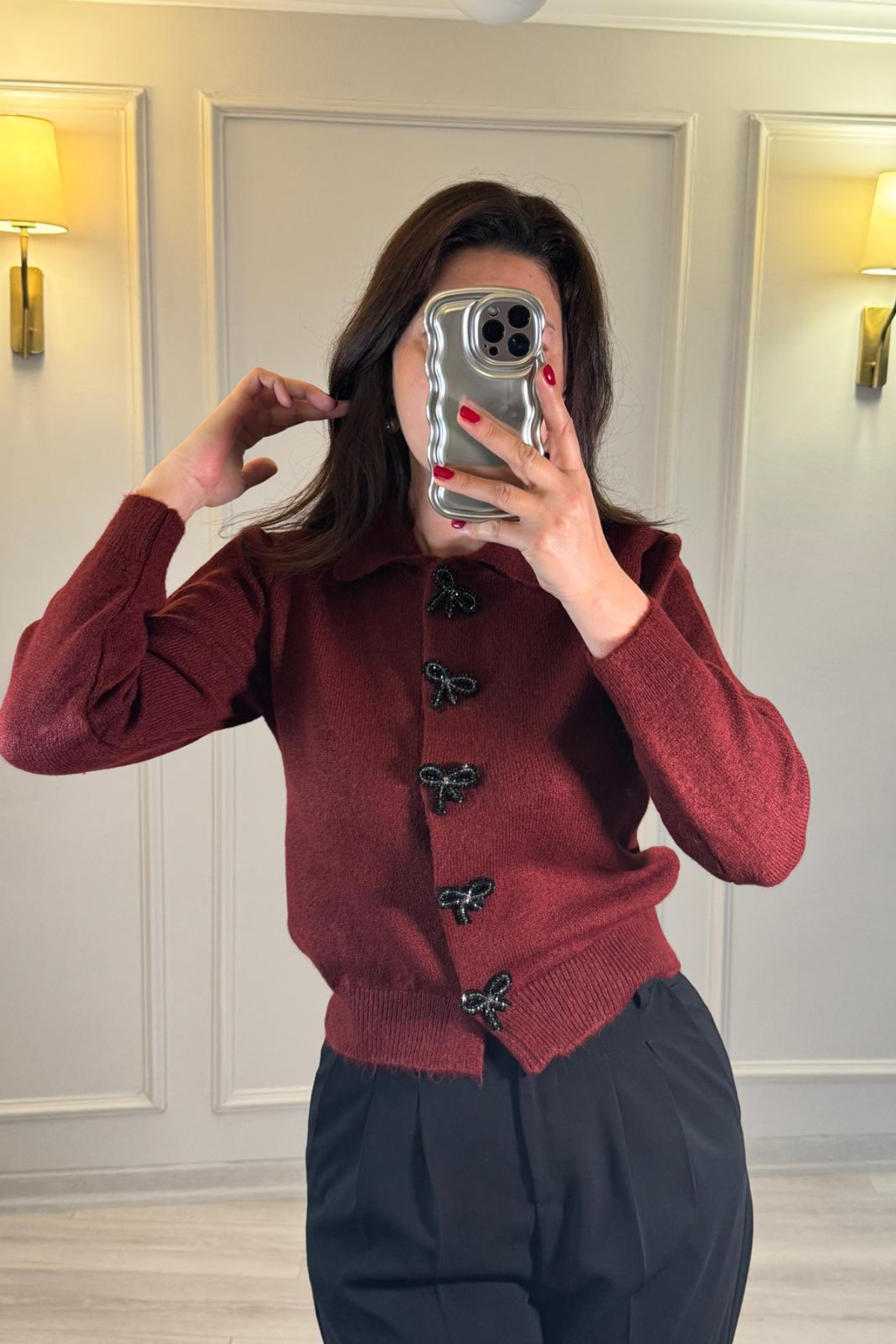 Fiyonk Detaylı Hırka Bordo