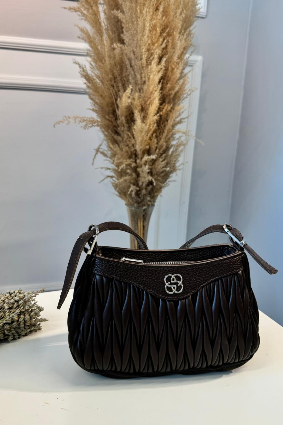 Gerçek Deri Tasarım Marka Model Baget Çanta Siyah