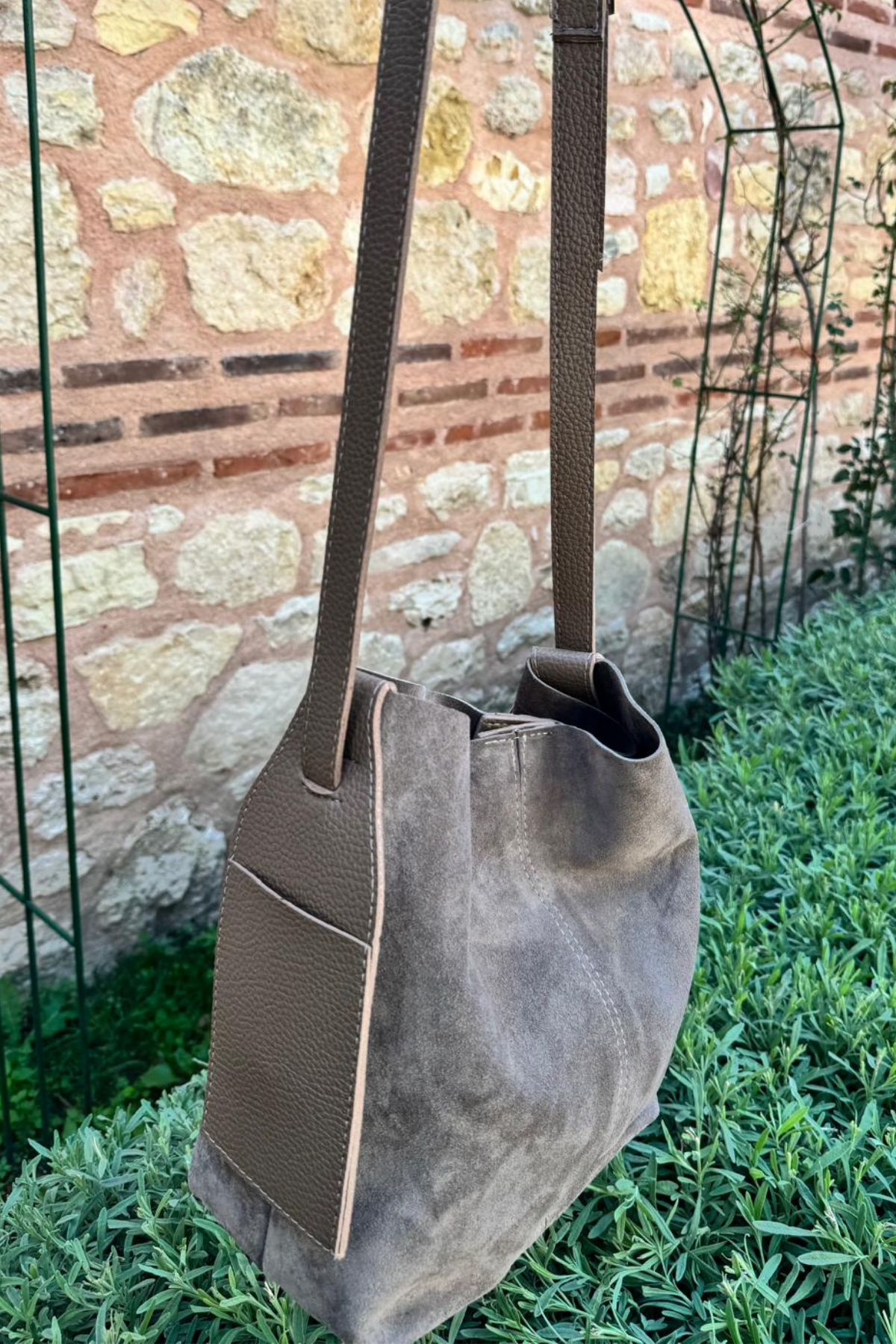 Gerçek Süet Deri Postacı Model Askısı Ayarlanabilir Çanta Vizon