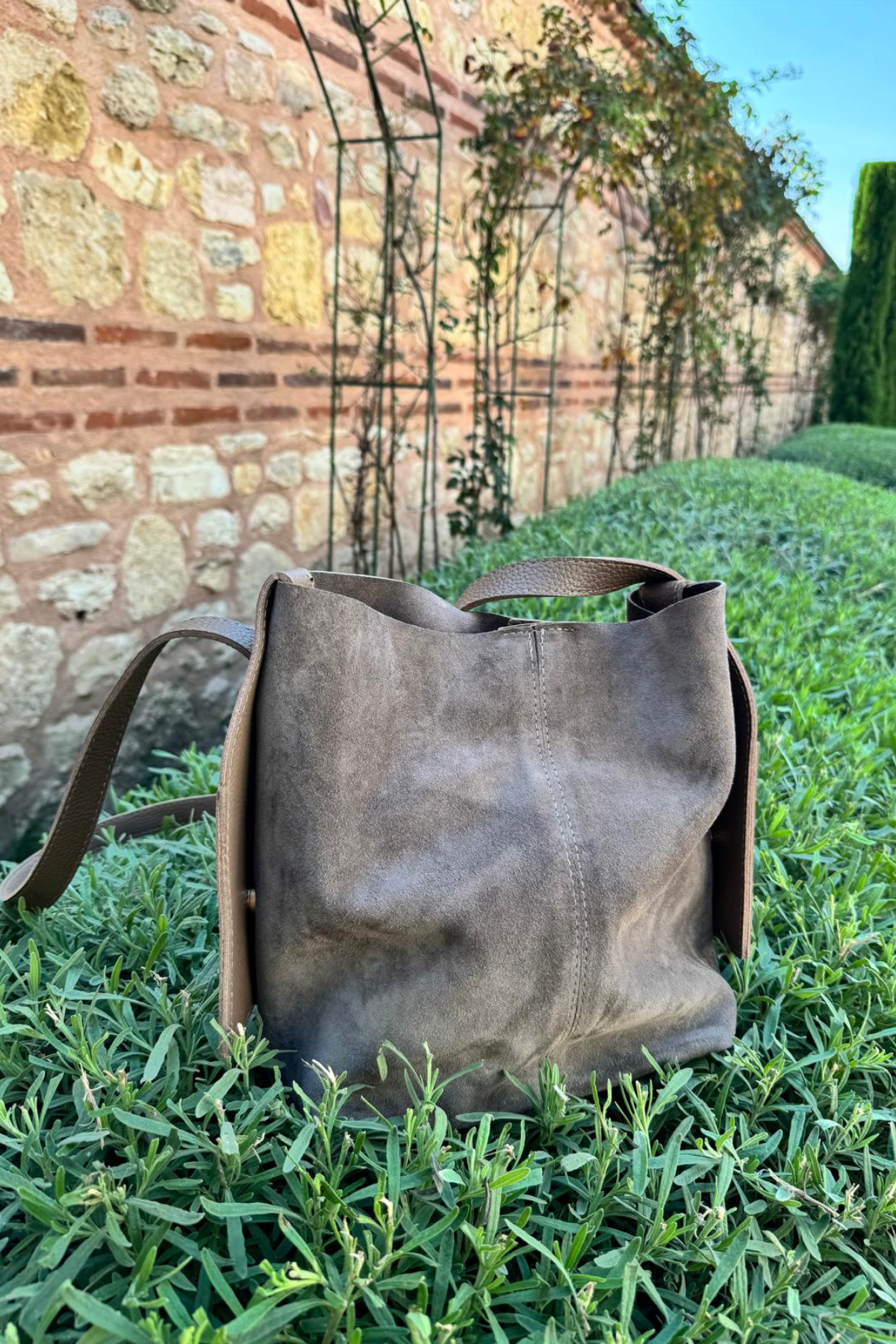 Gerçek Süet Deri Postacı Model Askısı Ayarlanabilir Çanta Vizon