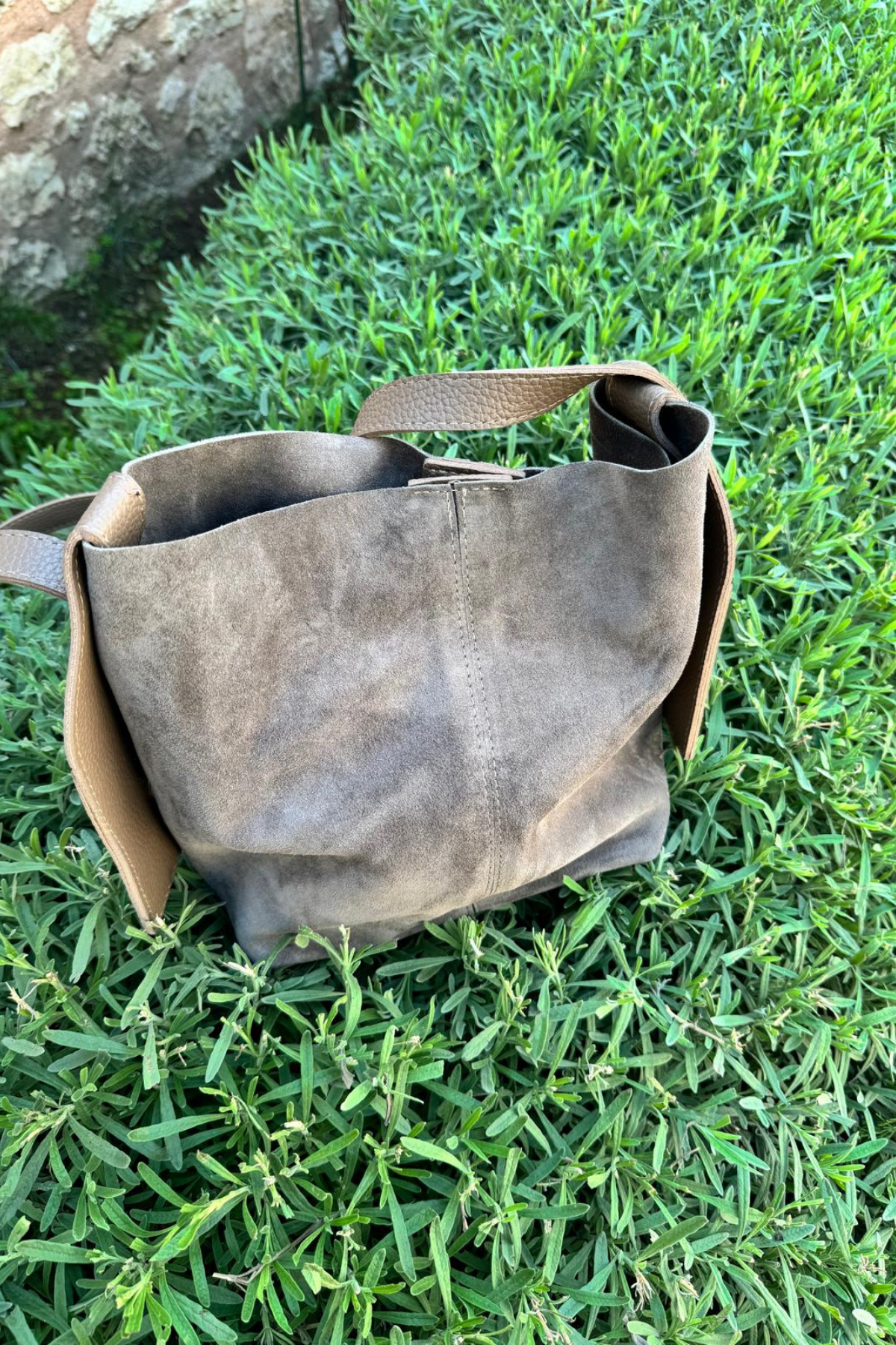 Gerçek Süet Deri Postacı Model Askısı Ayarlanabilir Çanta Vizon