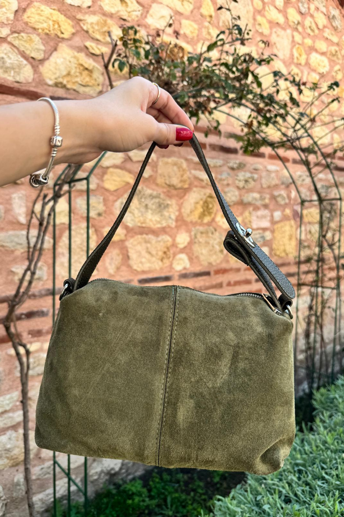 Gerçek Süet Deri Postacı Model Çanta Haki Yeşil