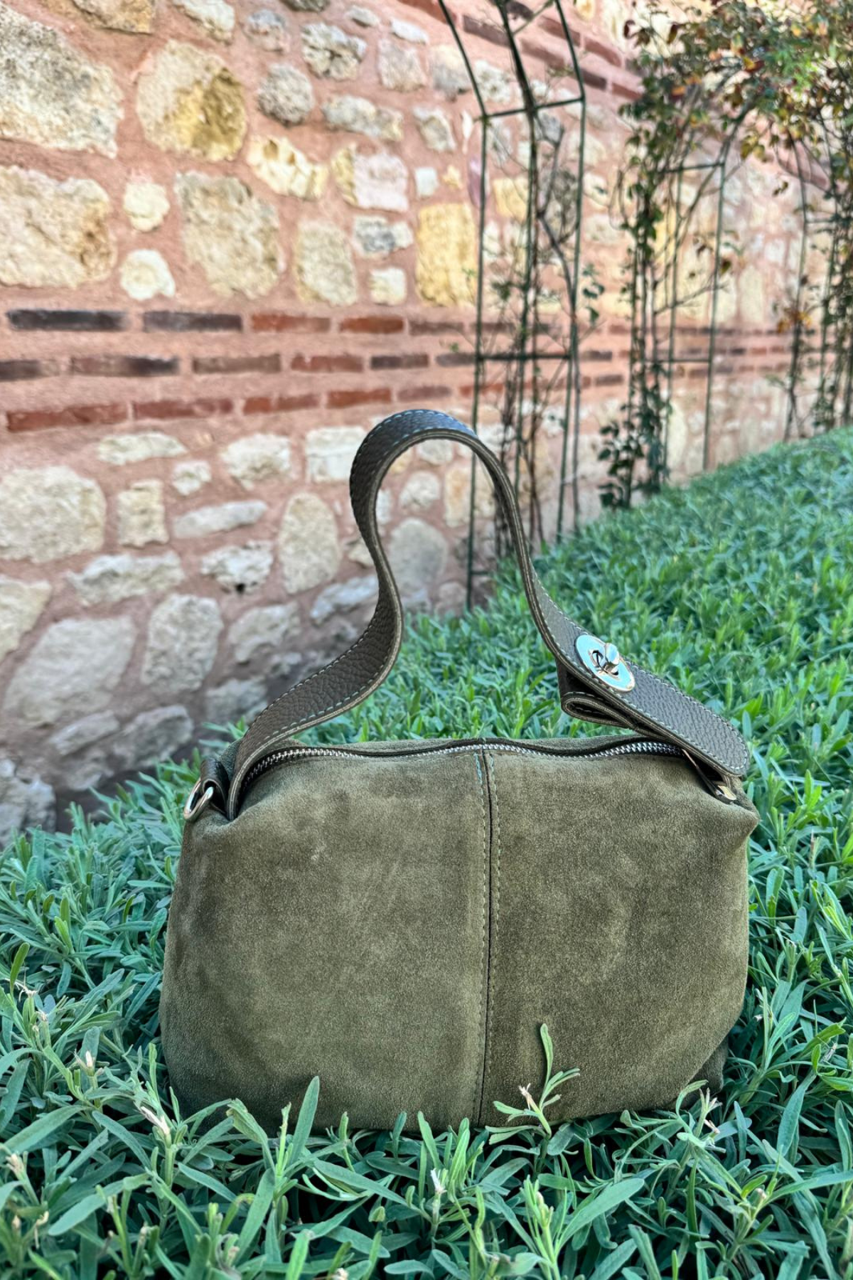 Gerçek Süet Deri Postacı Model Çanta Haki Yeşil