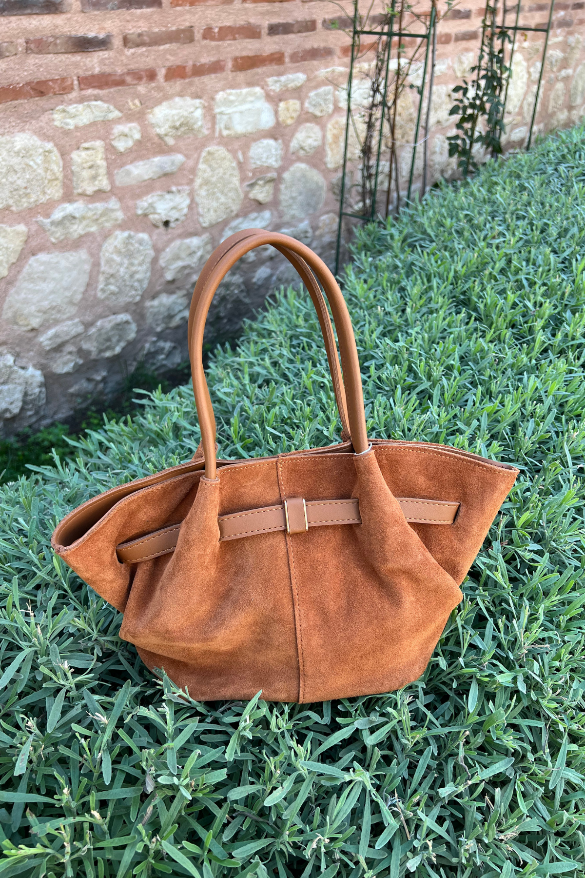 Gerçek Süet Deri Toka Detaylı Mini Çanta Taba