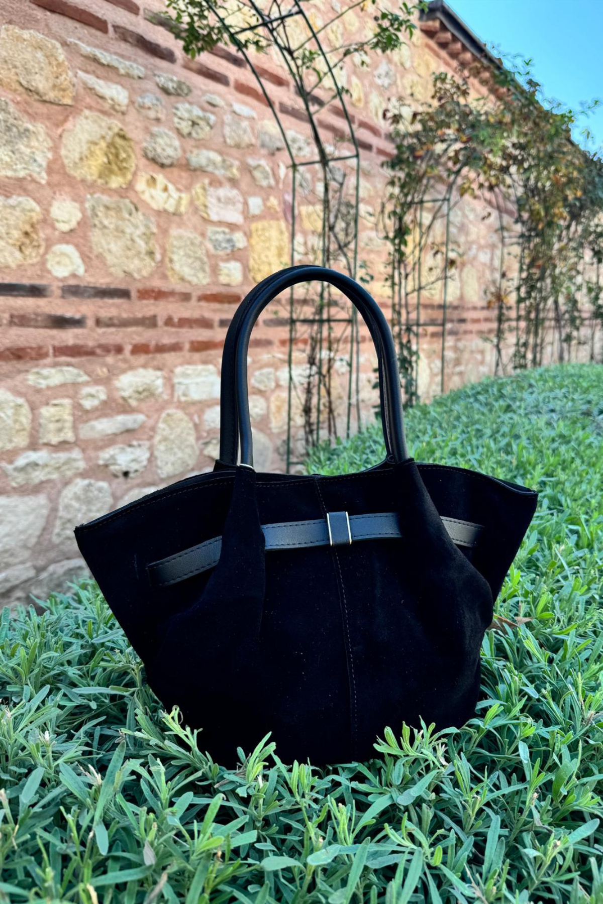 Gerçek Süet Deri Toka Detaylı Mini Çanta Siyah