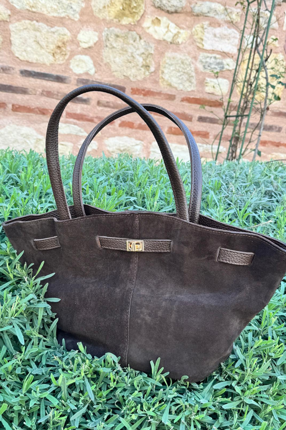 Gerçek Süet Deri Toka Detaylı Mini Çanta Acı Kahve