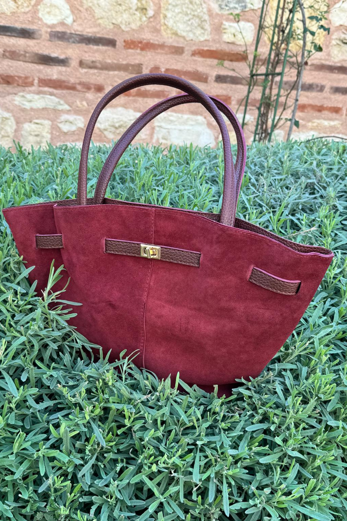 Gerçek Süet Deri Toka Detaylı Mini Çanta Bordo