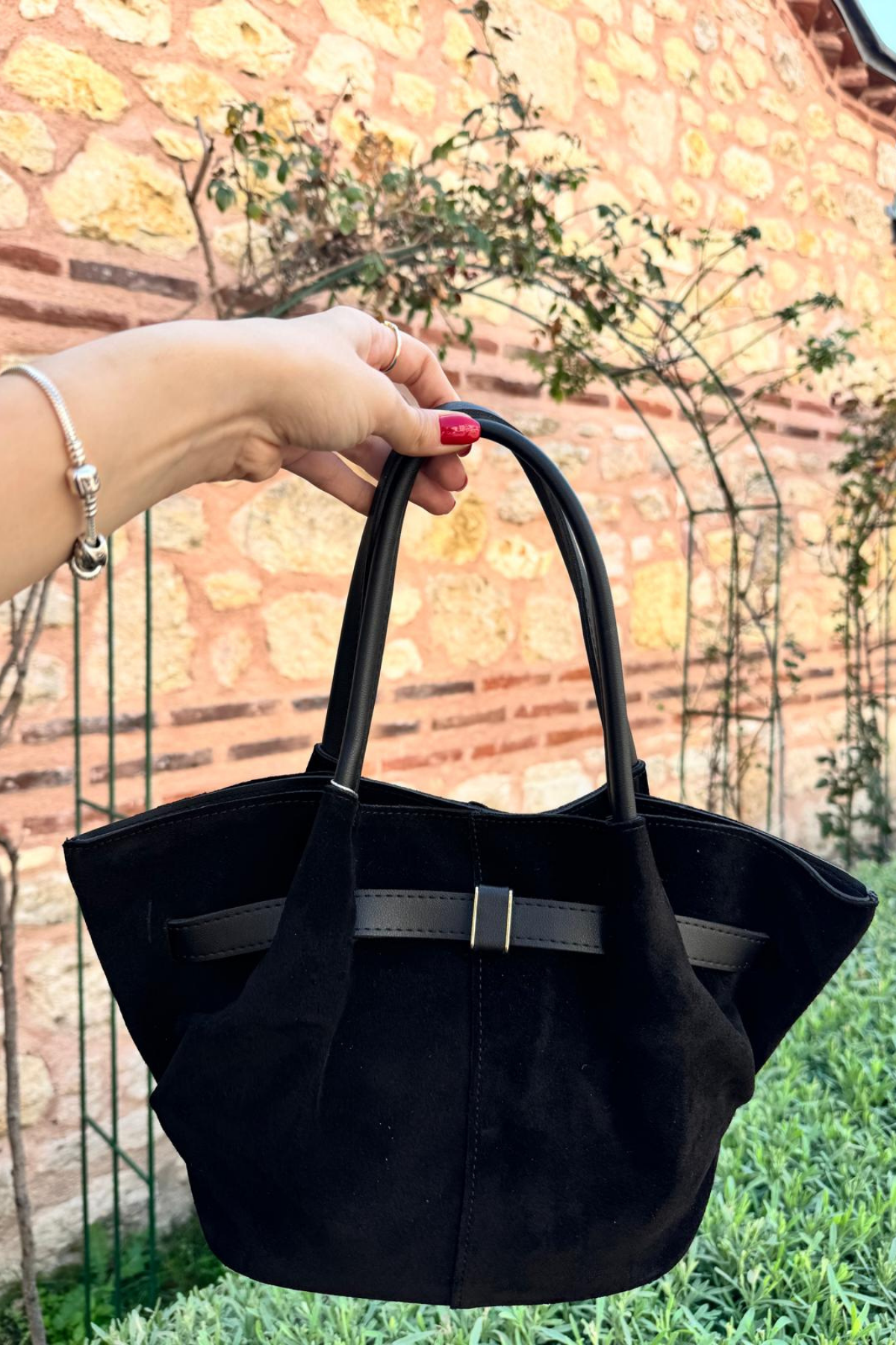 Gerçek Süet Deri Toka Detaylı Mini Çanta Siyah