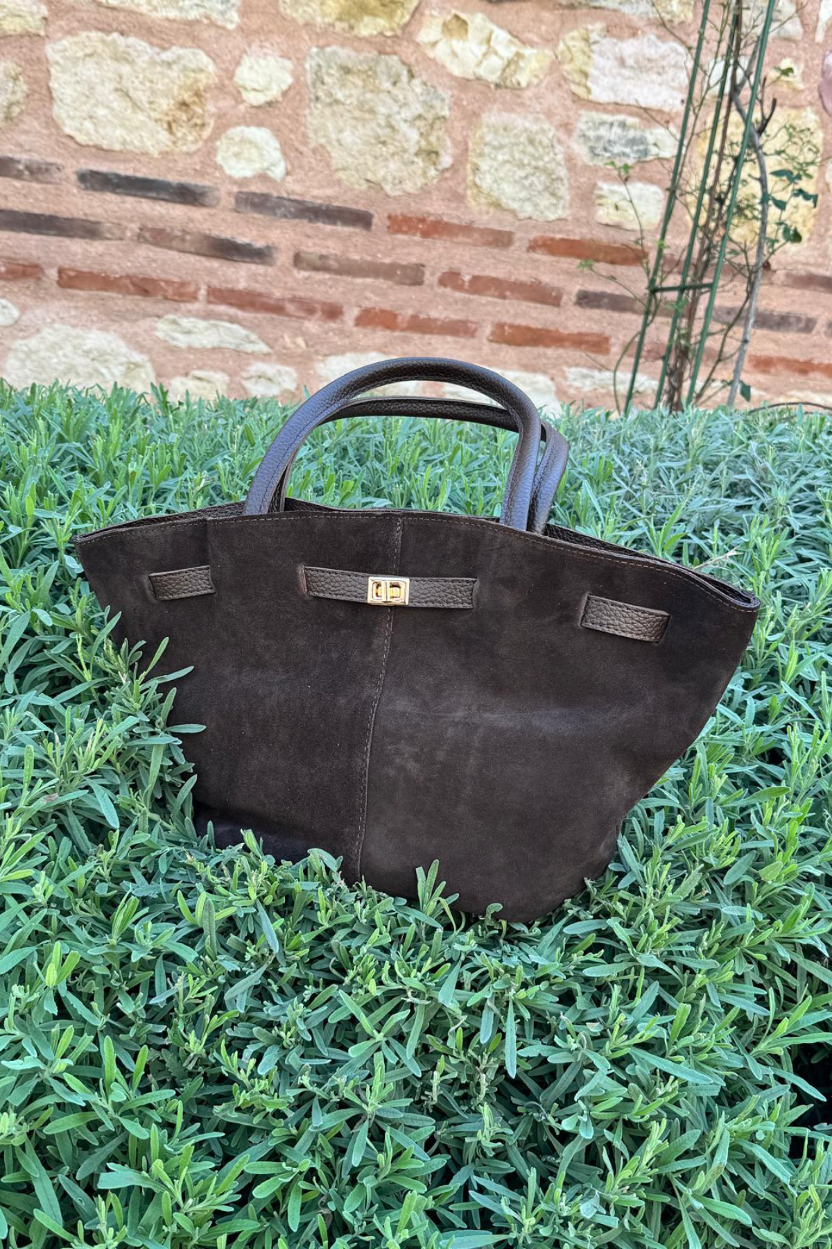 Gerçek Süet Deri Toka Detaylı Mini Çanta Acı Kahve