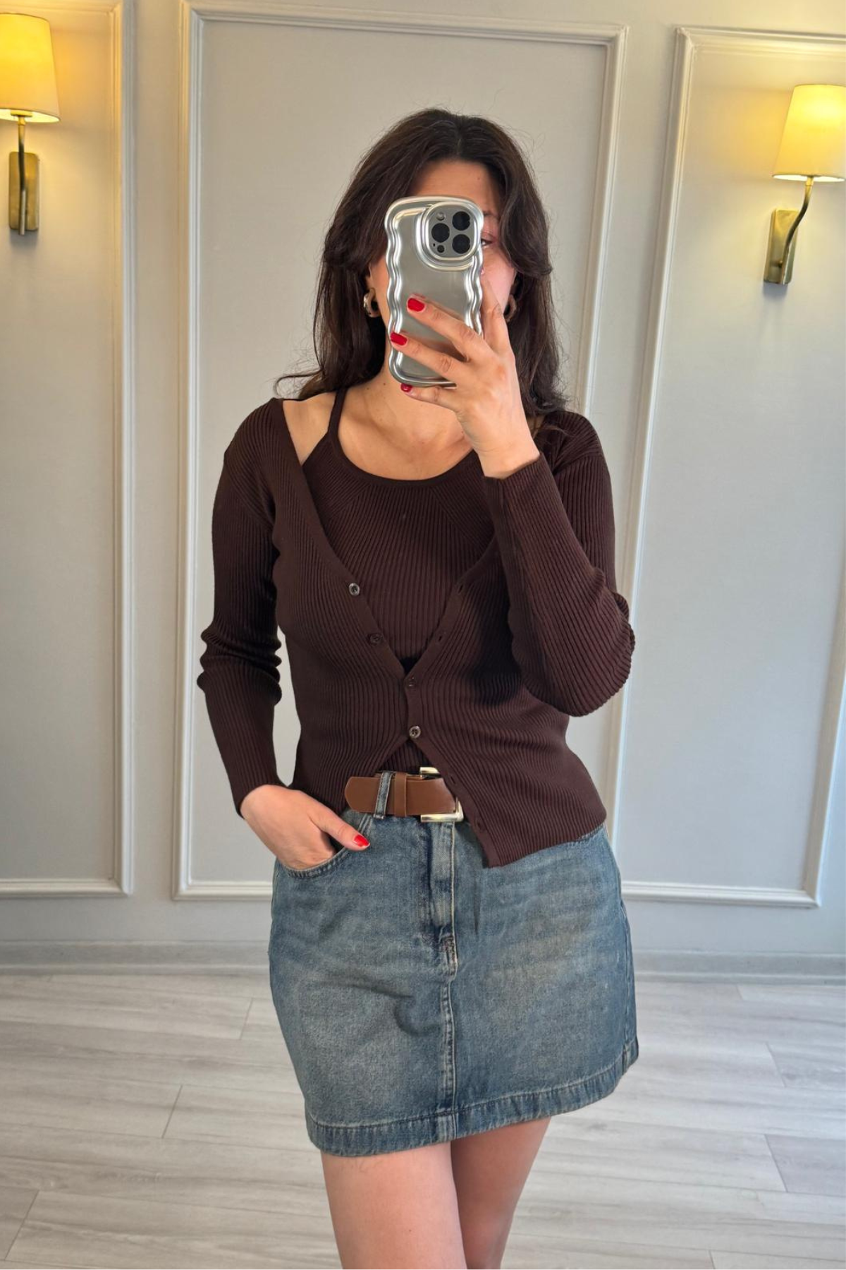 İkili Triko Takım Kahve