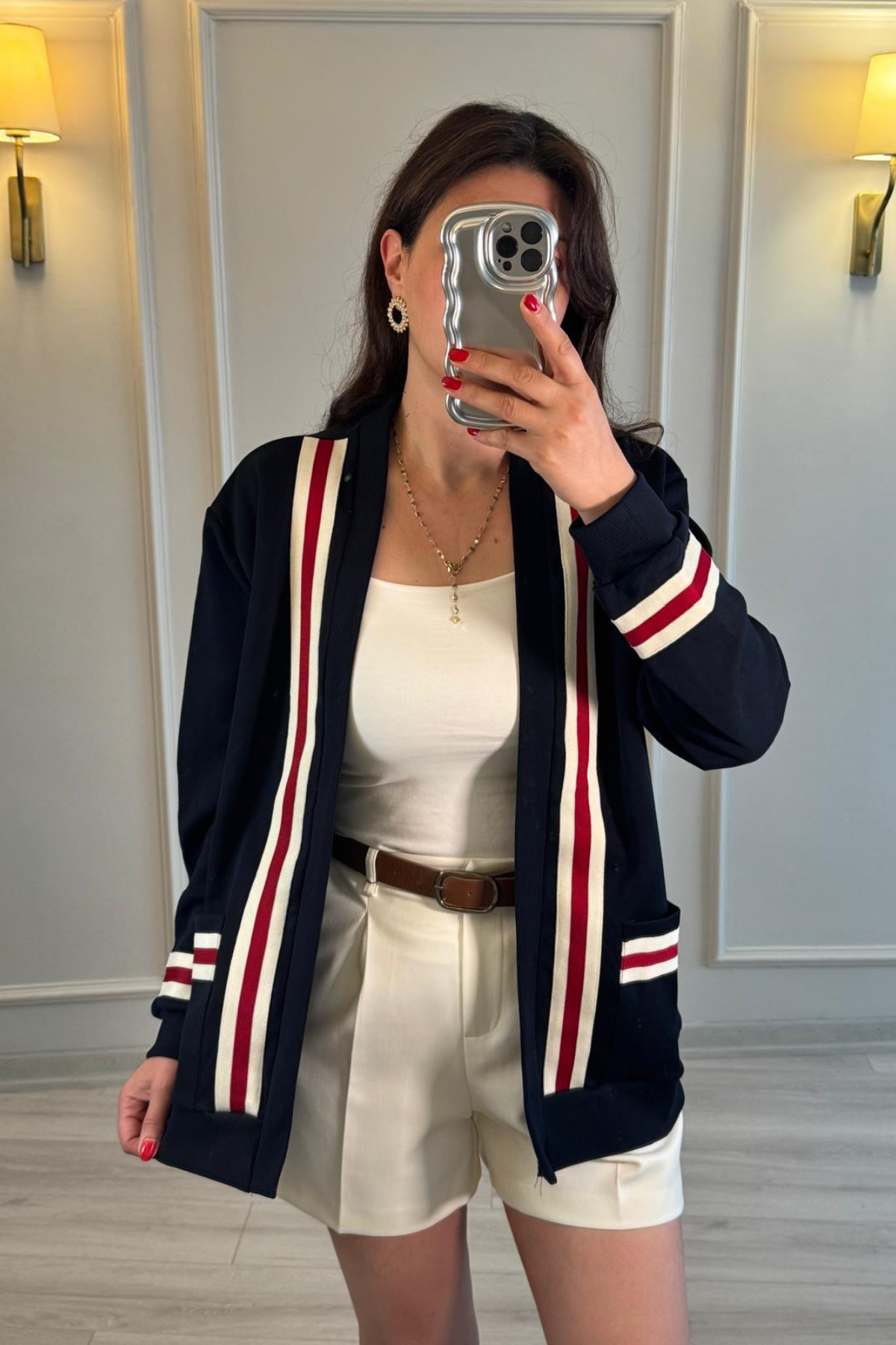 Kolej Model Çizgili Hırka Lacivert