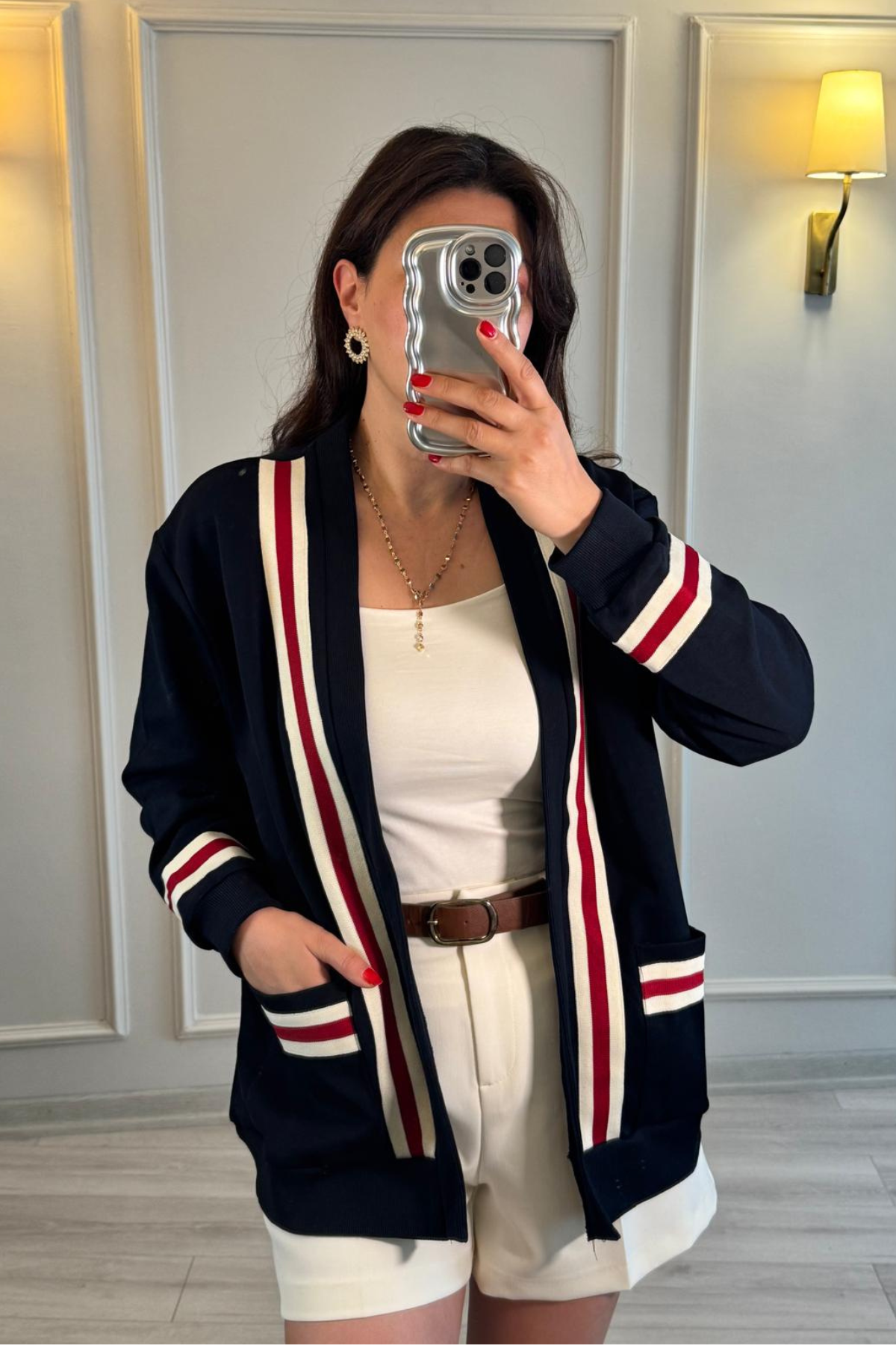 Kolej Model Çizgili Hırka Lacivert