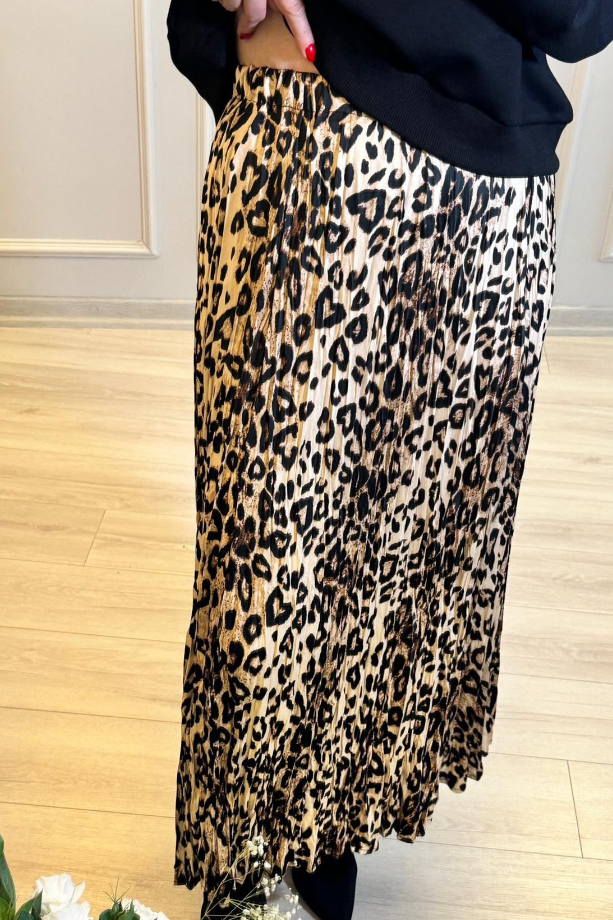 Kraşlı Midi Etek Leopar Desenli