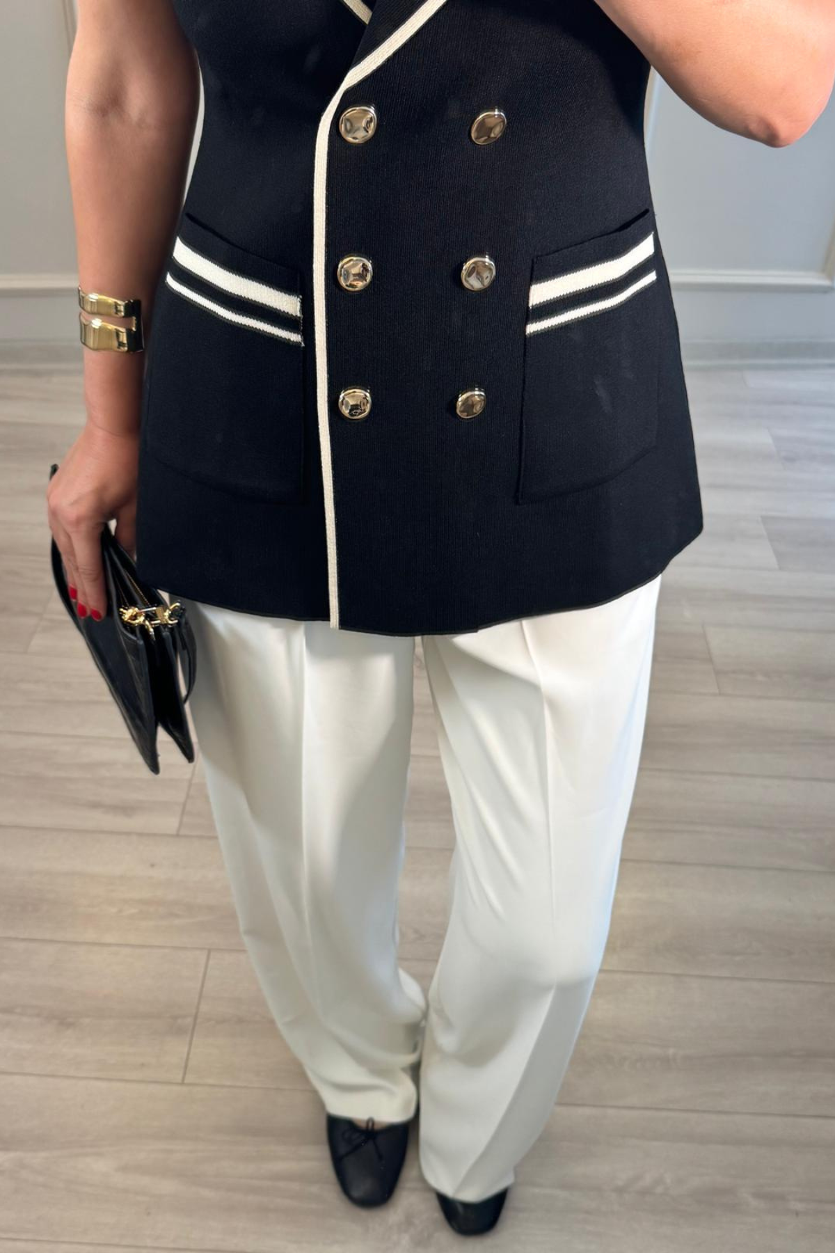 Kruvaze Çelik Triko Yelek Siyah