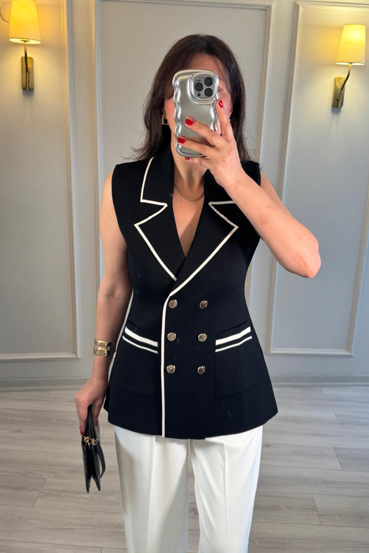 Kruvaze Çelik Triko Yelek Siyah