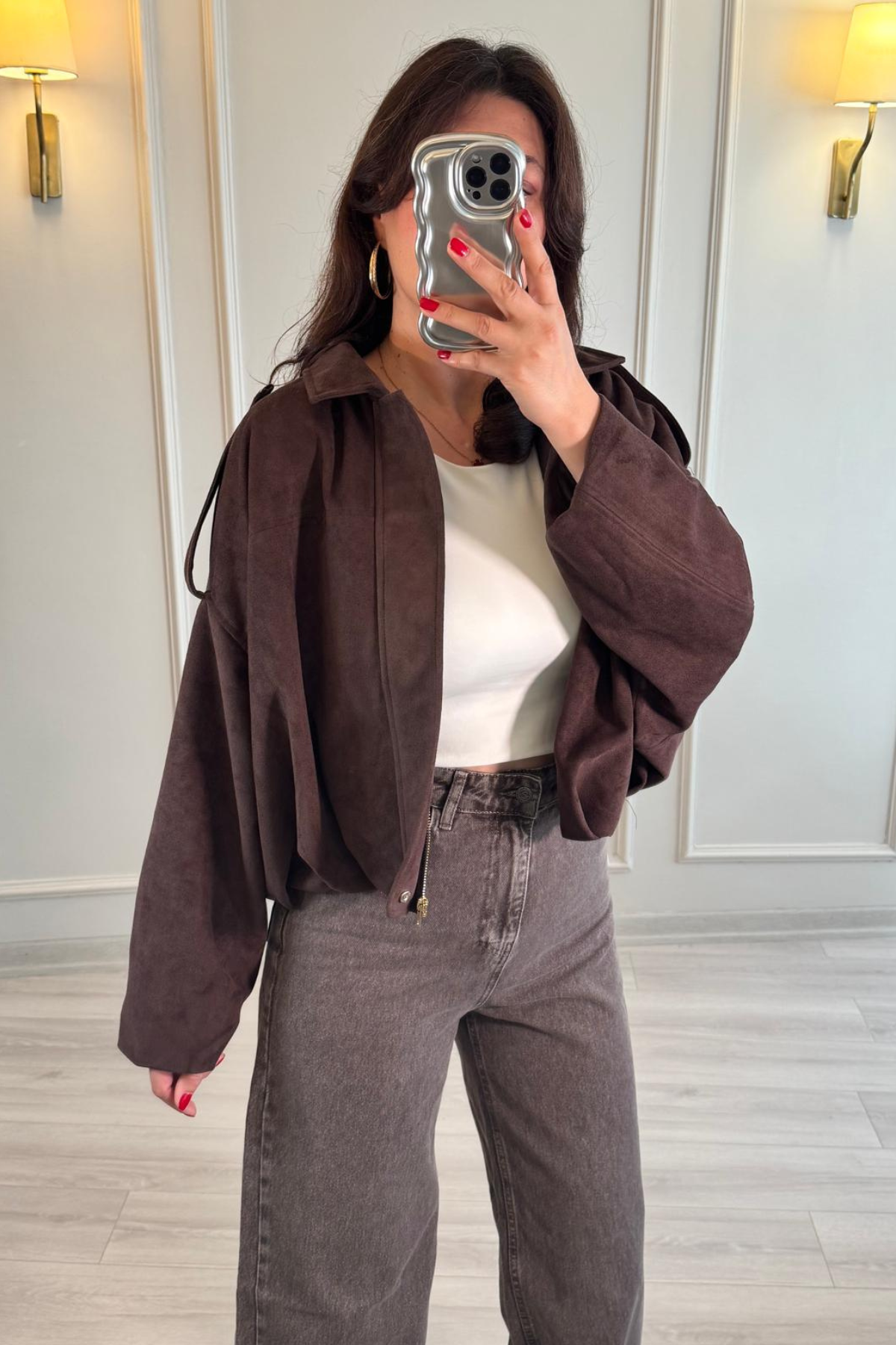 Marka Model Süet Bomber Ceket Acı Kahve