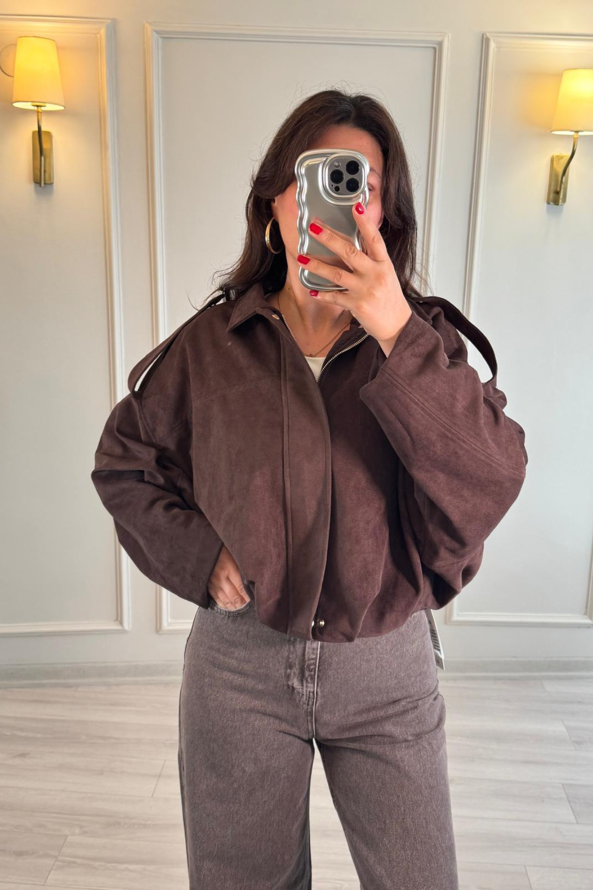 Marka Model Süet Bomber Ceket Acı Kahve