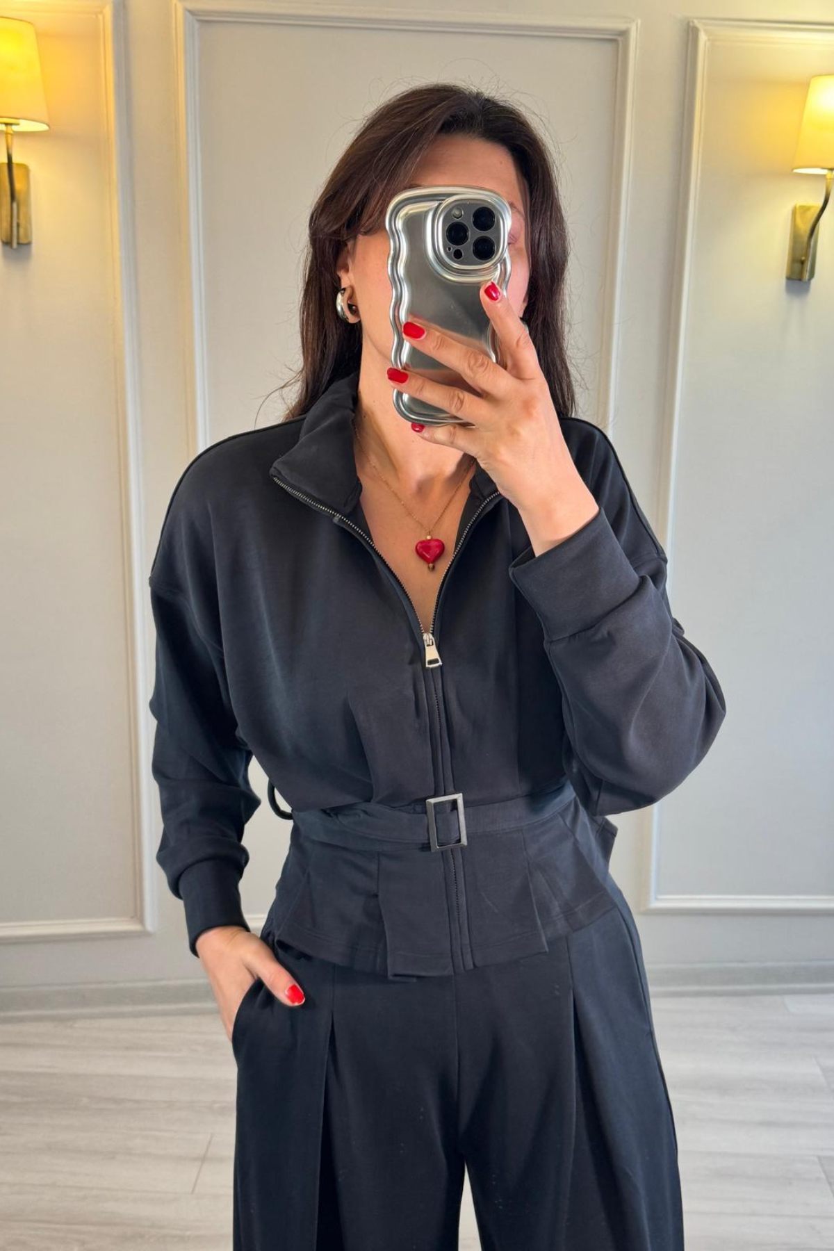 Modal Kumaş Kemer Detaylı Eşofman Takım Antrasit