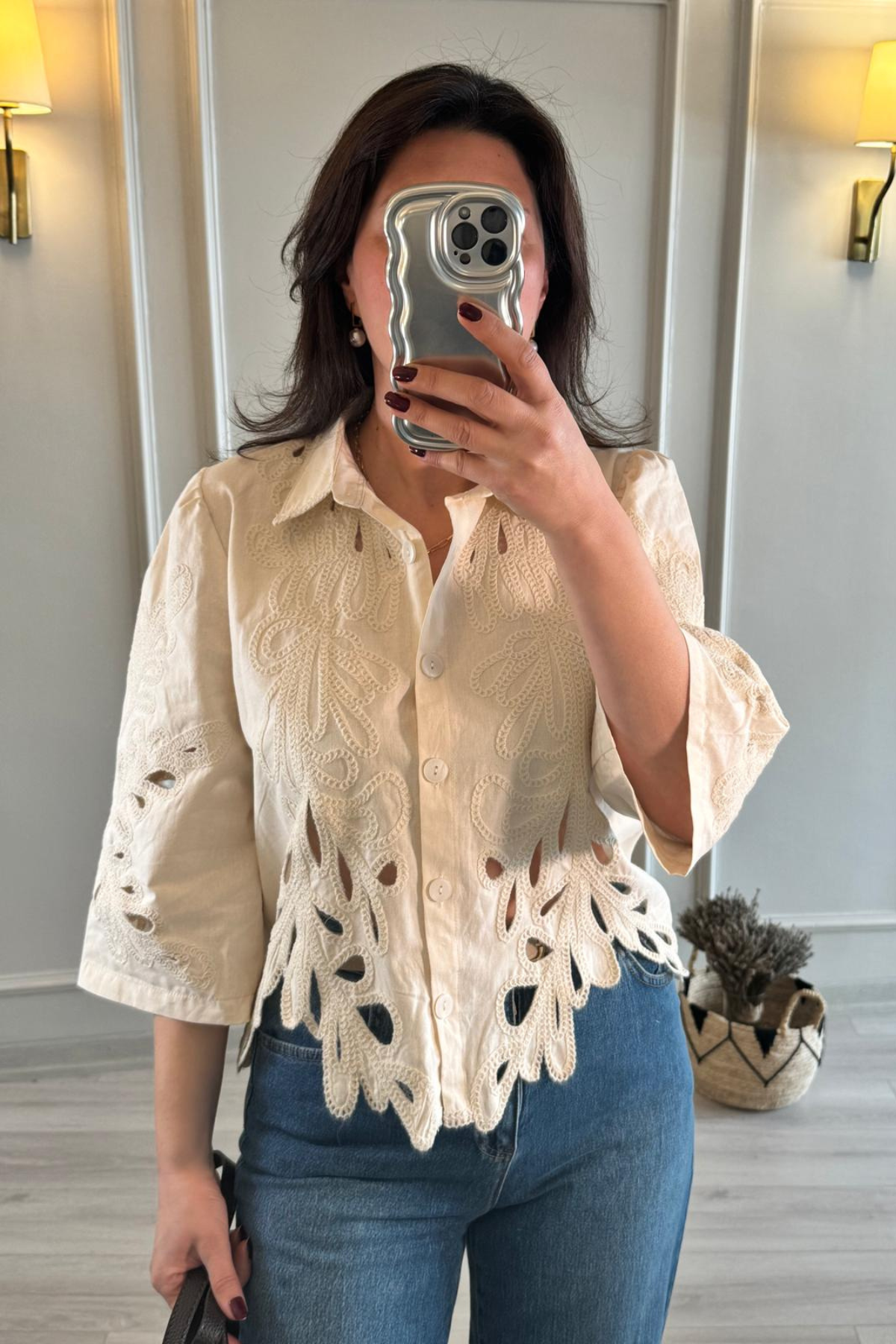 Nakışlı Gömlek Ekru