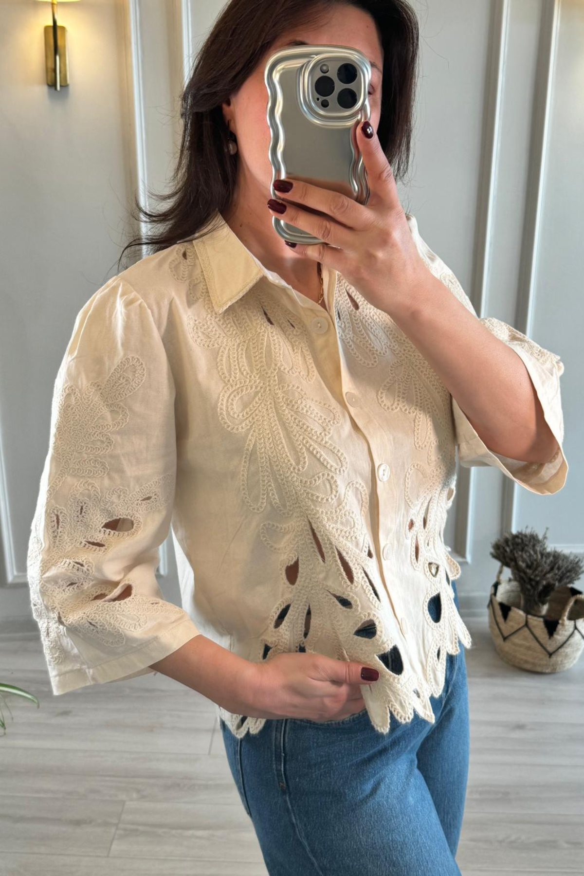 Nakışlı Gömlek Ekru