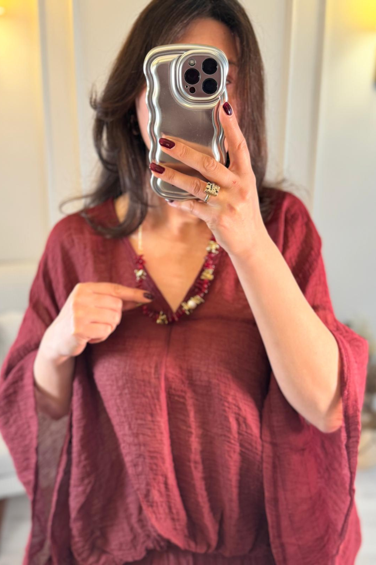 Oversize Bluz Etek Takım Bordo