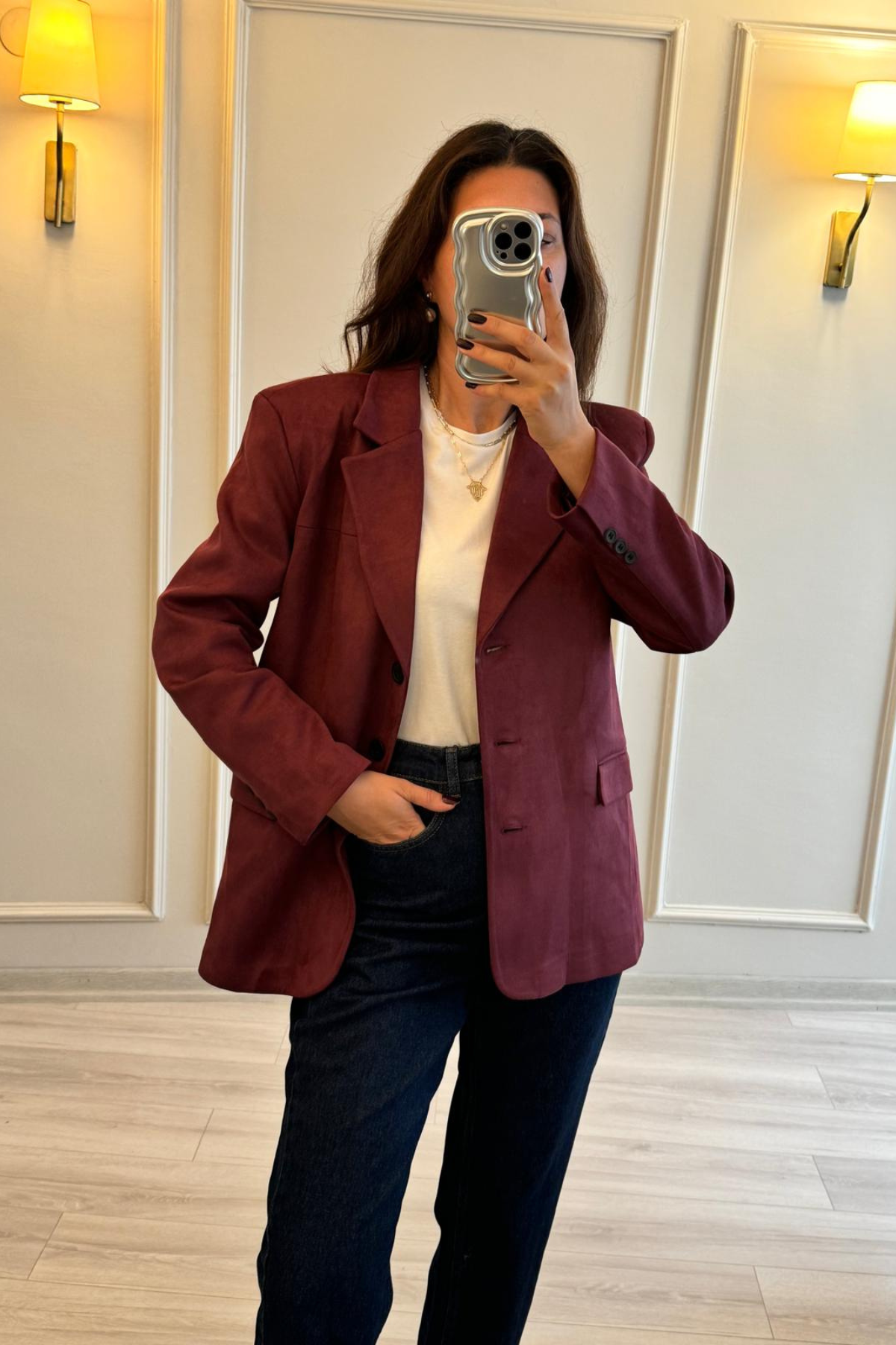 Oversize Süet Blazer Ceket Bordo