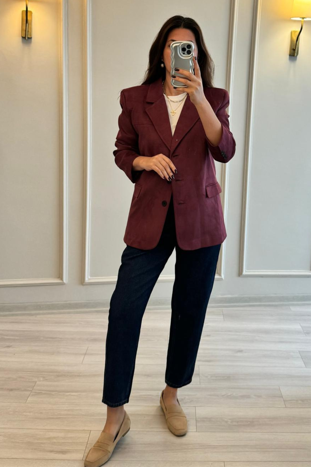 Oversize Süet Blazer Ceket Bordo