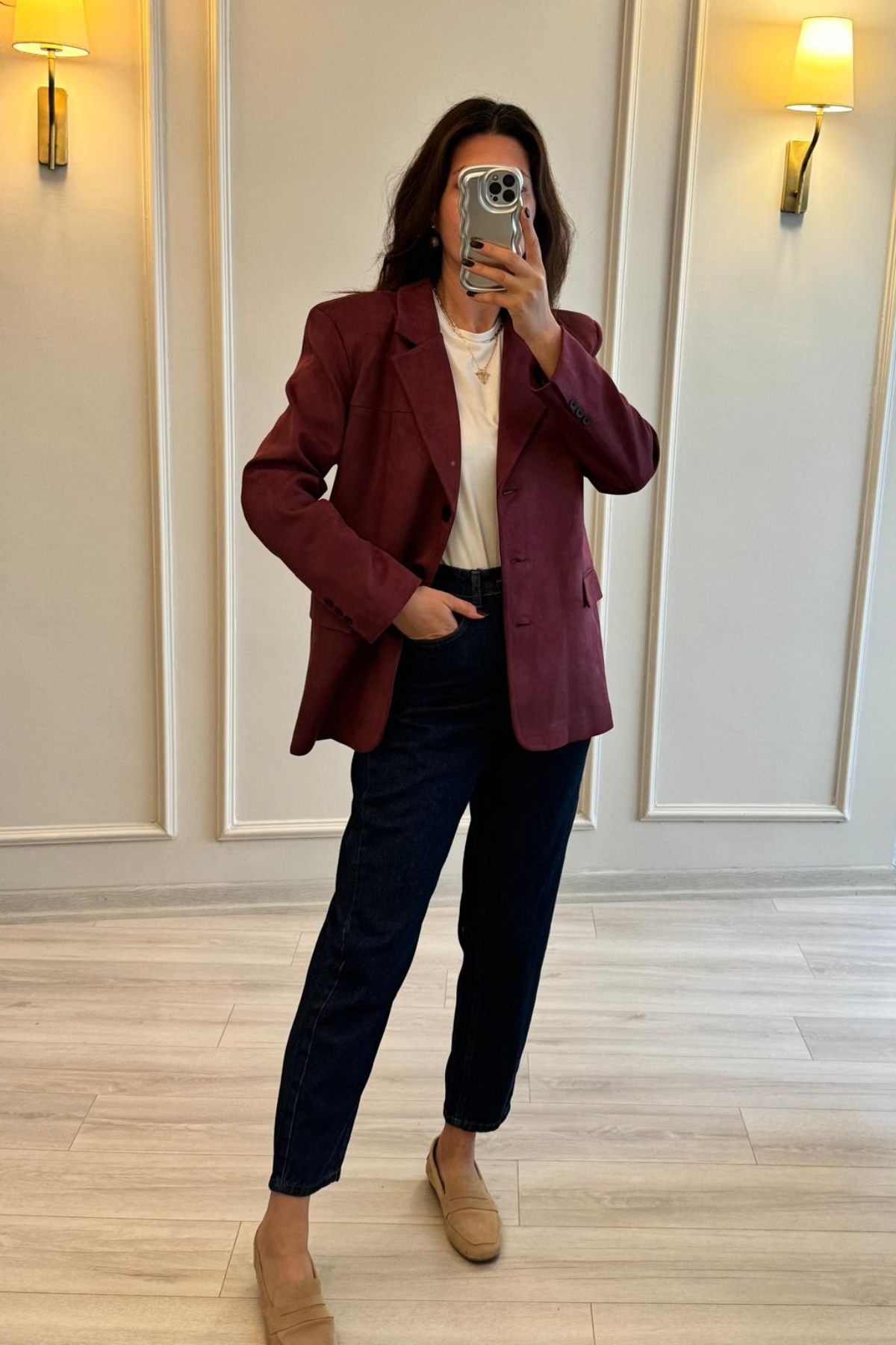 Oversize Süet Blazer Ceket Bordo