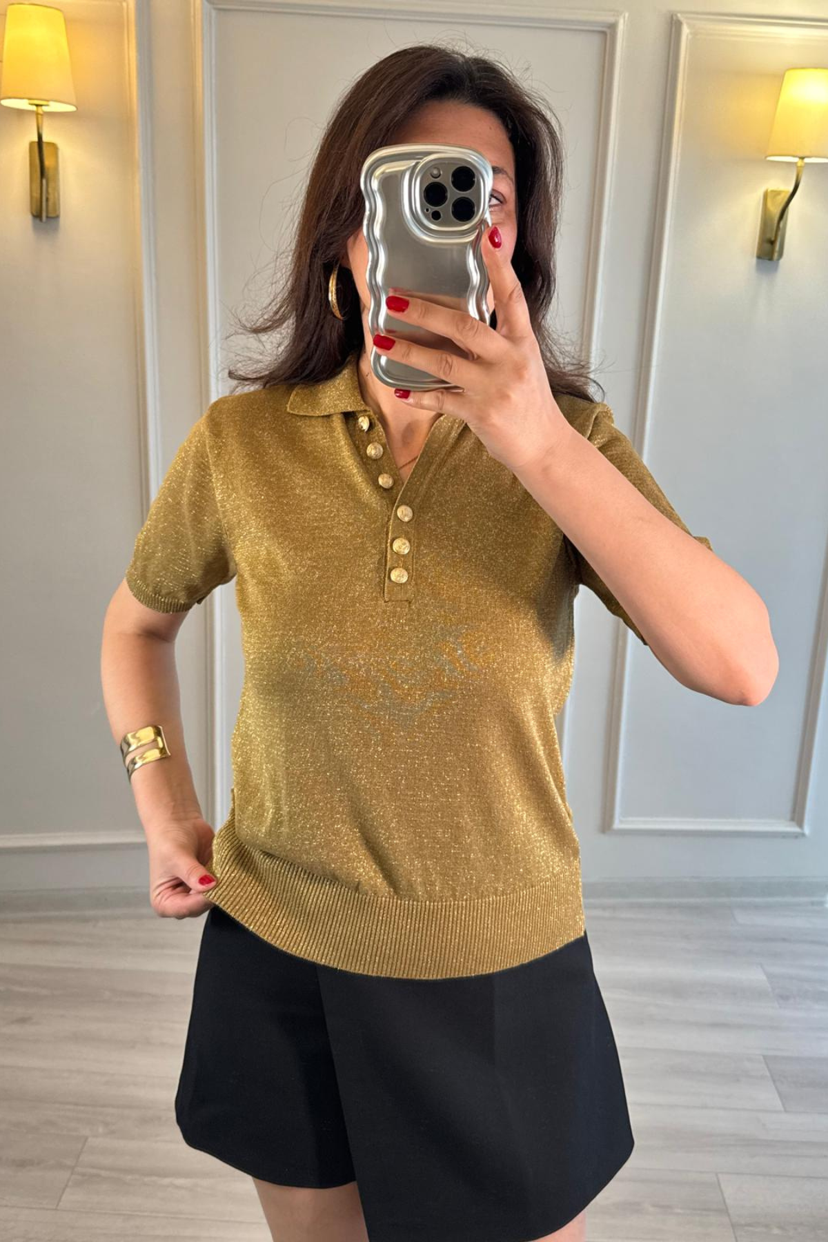 Simli Gold Hırka Sarı