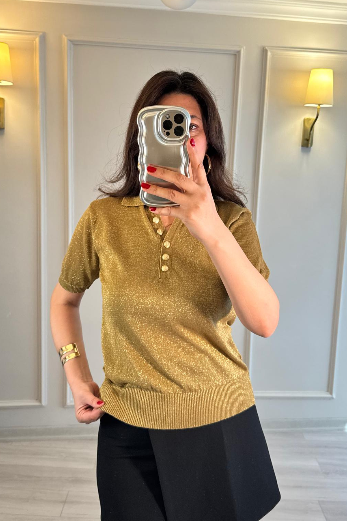 Simli Gold Hırka Sarı