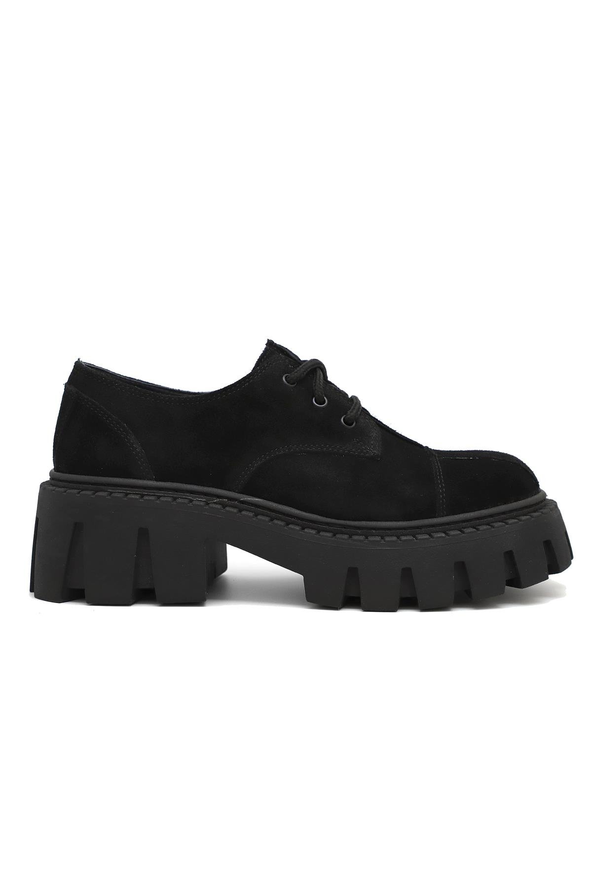 Glaza Kadın Siyah Süet Hakiki Deri Günlük Ayakkabı
