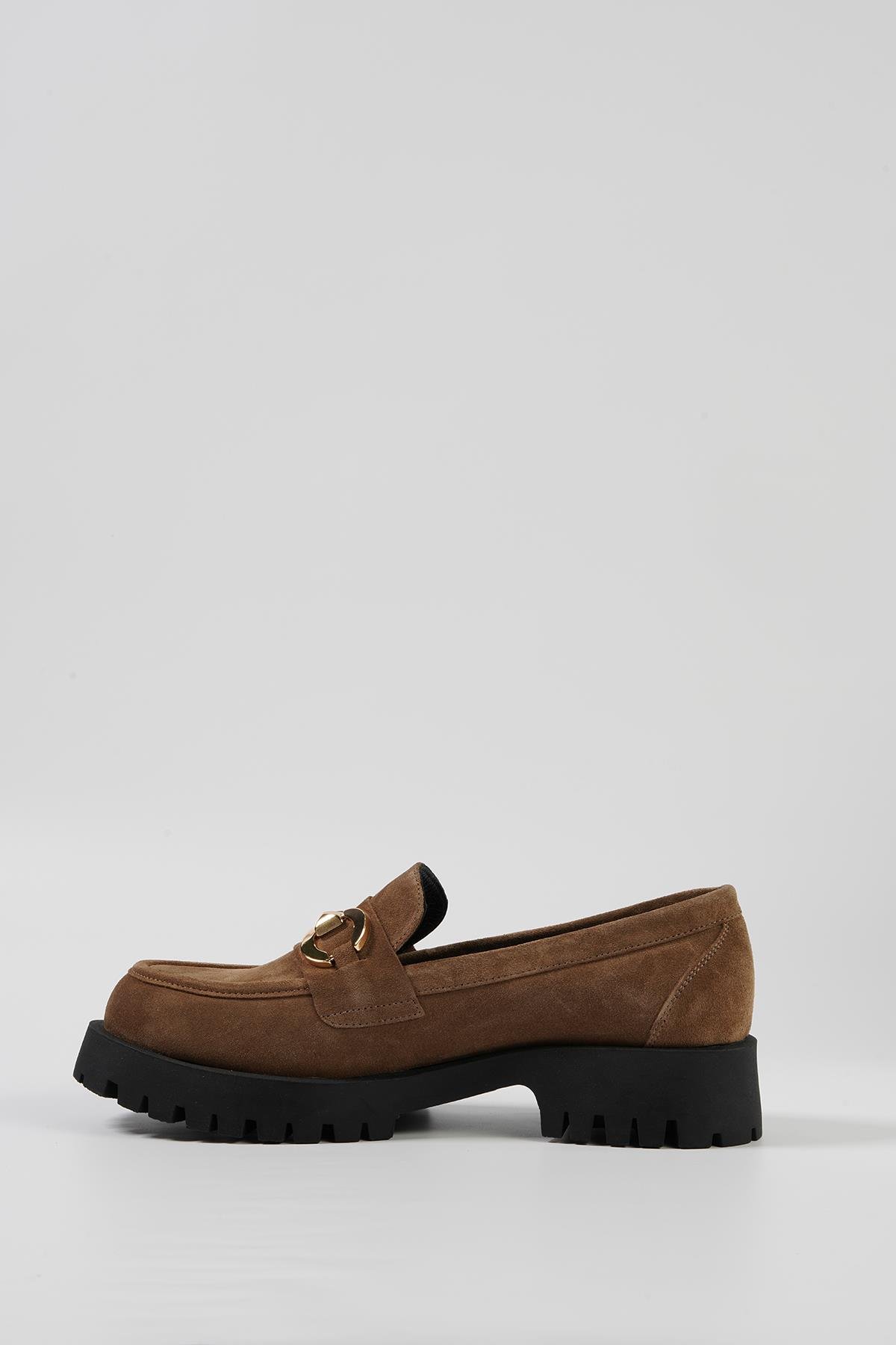 Tütün Süet Kadın Loafer Ayakkabı