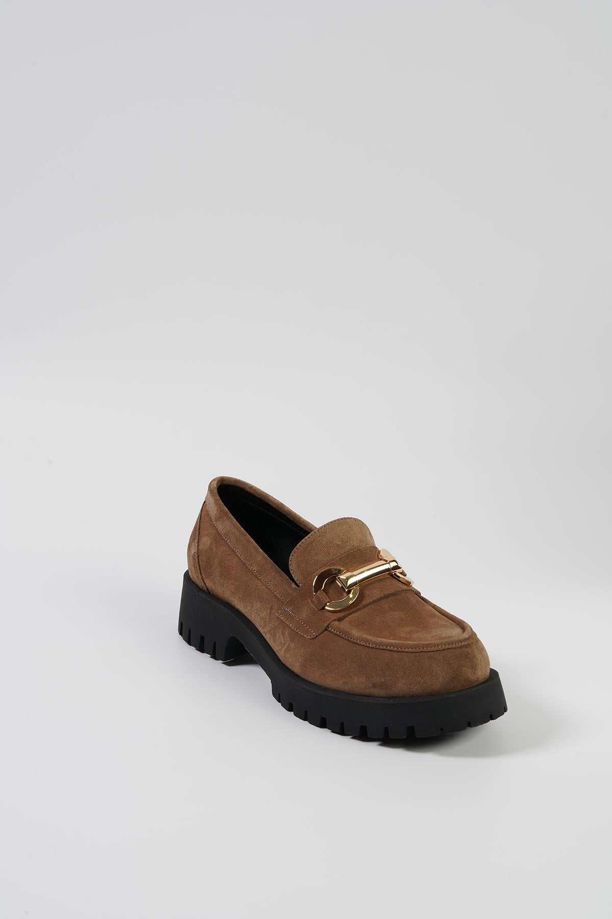 Tütün Süet Kadın Loafer Ayakkabı