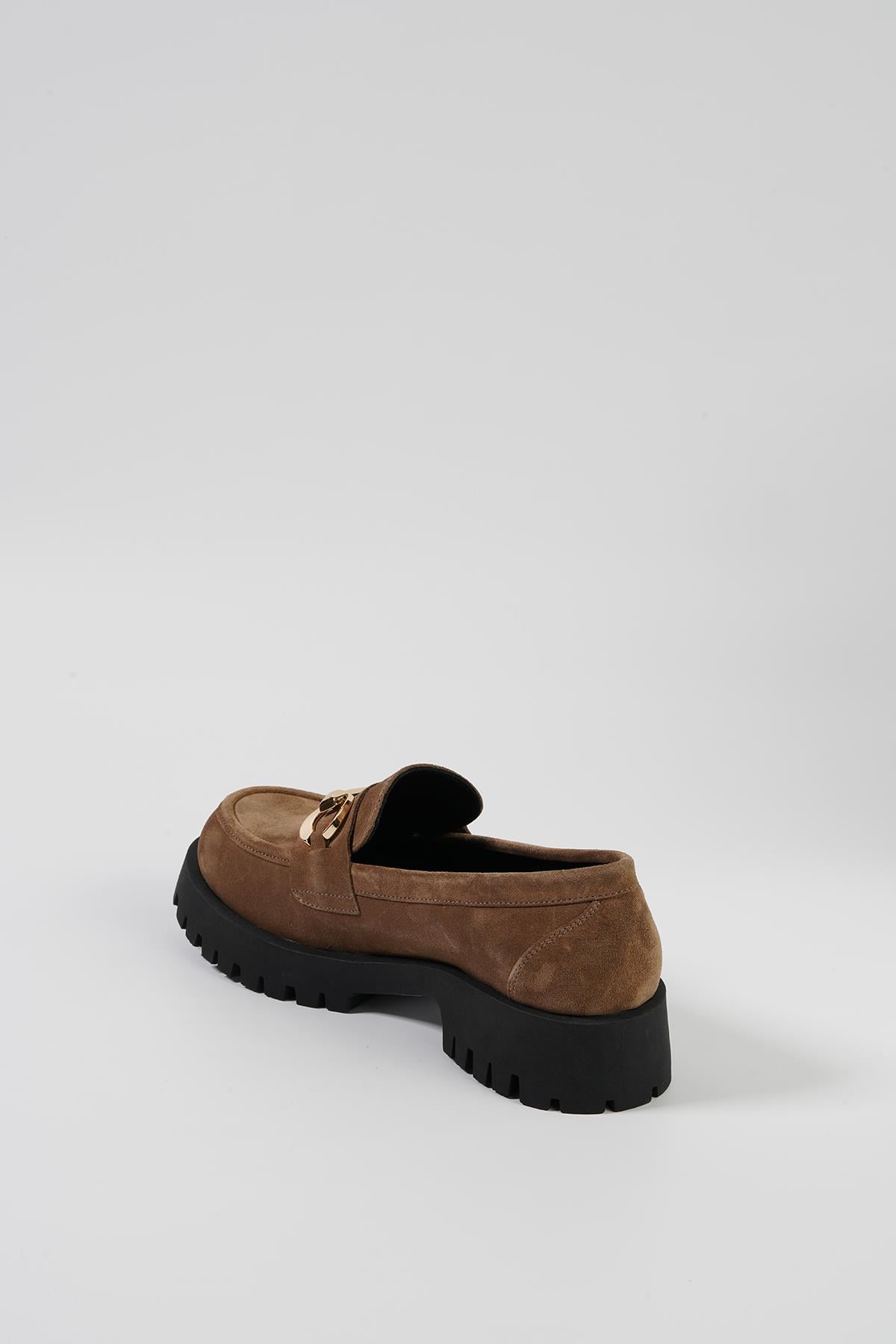 Tütün Süet Kadın Loafer Ayakkabı