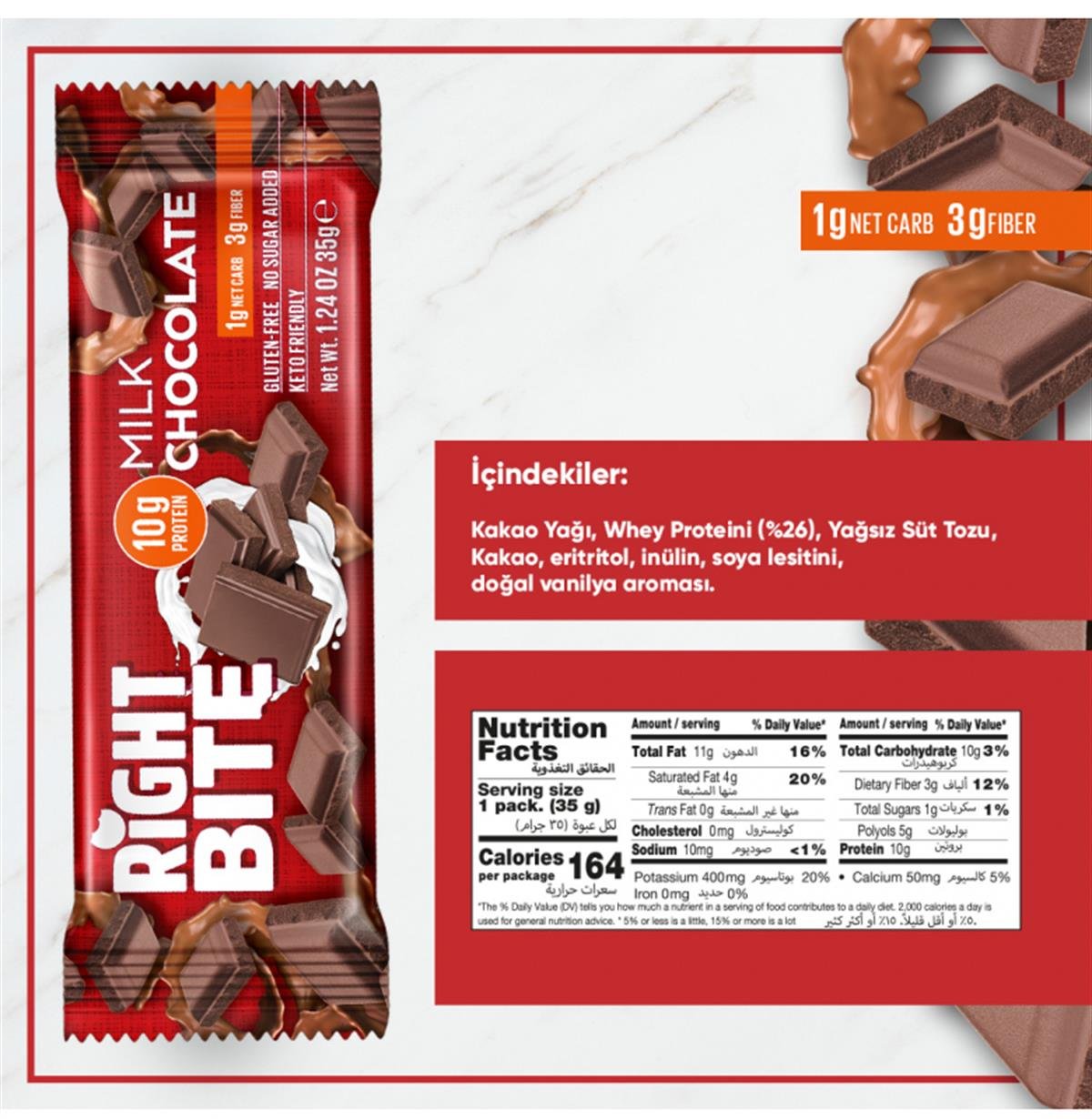 Right Bite Protein Chocolate Milk Chocolate 16 Adet x 35 Gram