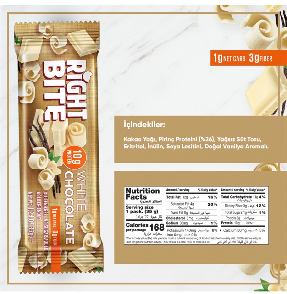 Right Bite Protein Chocolate White Chocolate 16 Adet x 35 Gram
