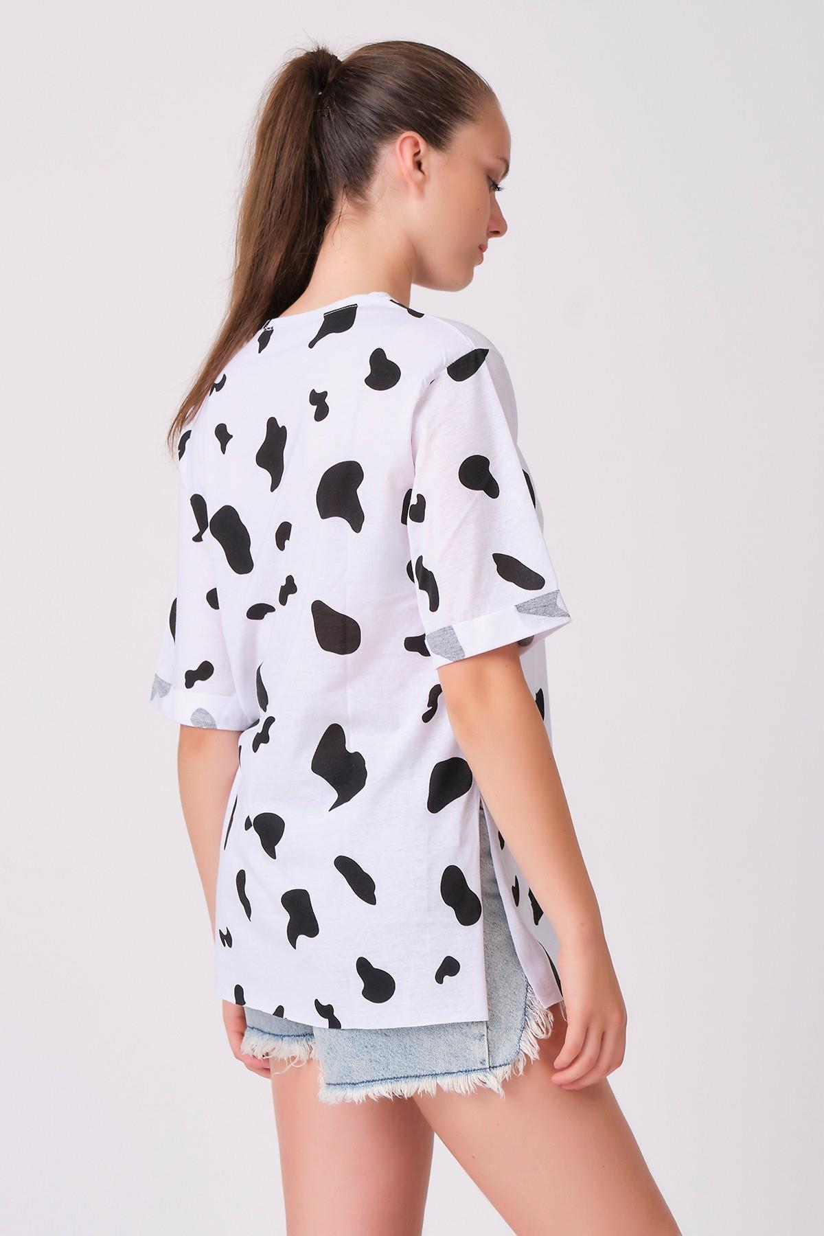 As Collection Beyaz Benek Desenli Kadın T-Shirt