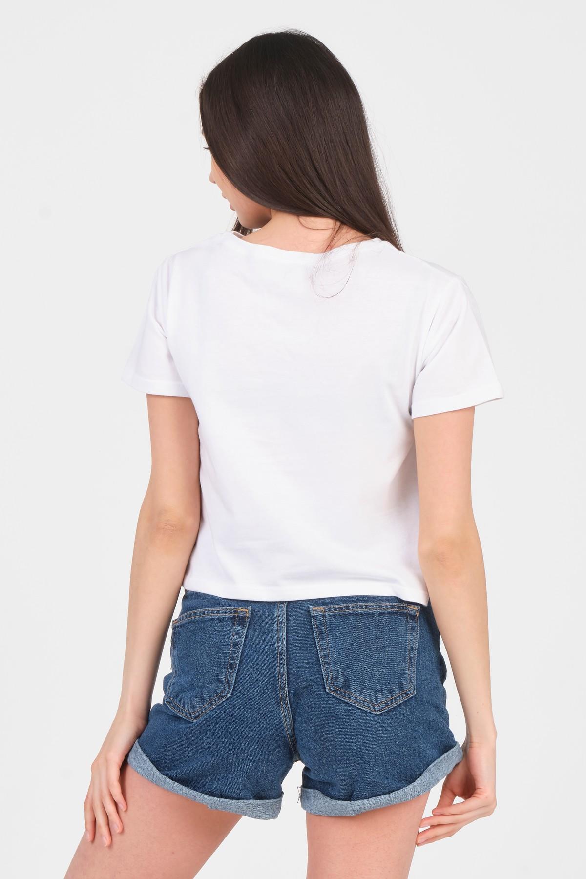 As Collection Beyaz Bisiklet Yaka Kısa Kol Örme Kadın Crop