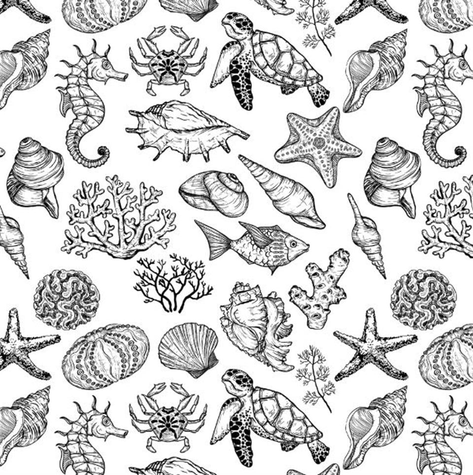 Underglaze Transfer-Ocean, Mıx Creature-Black (9 X 6.5 İnch)