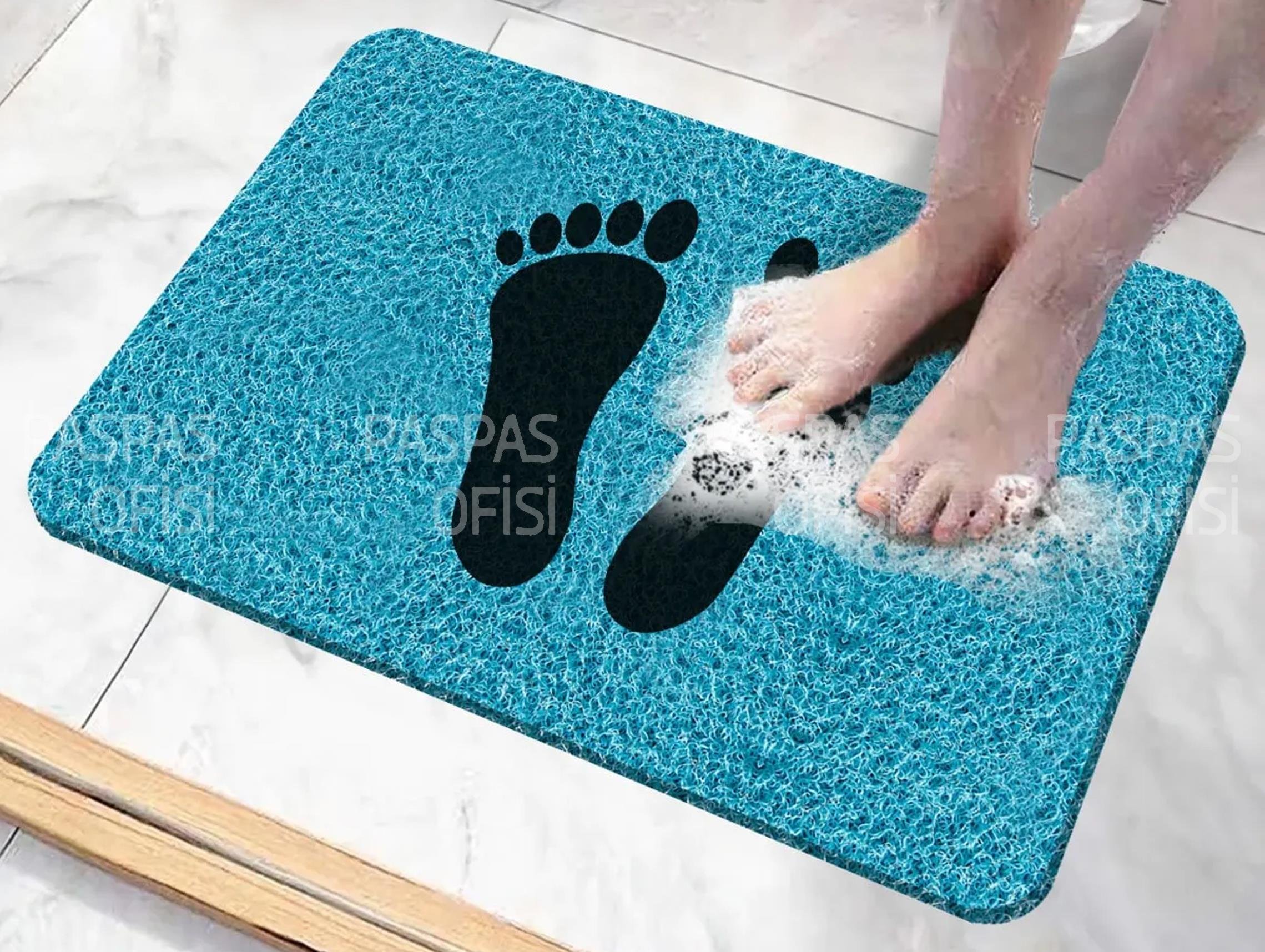 Ayak İzli Banyo Paspası Küvet Paspası Su Emici Paspas Kaydırmaz Paspas Mavi