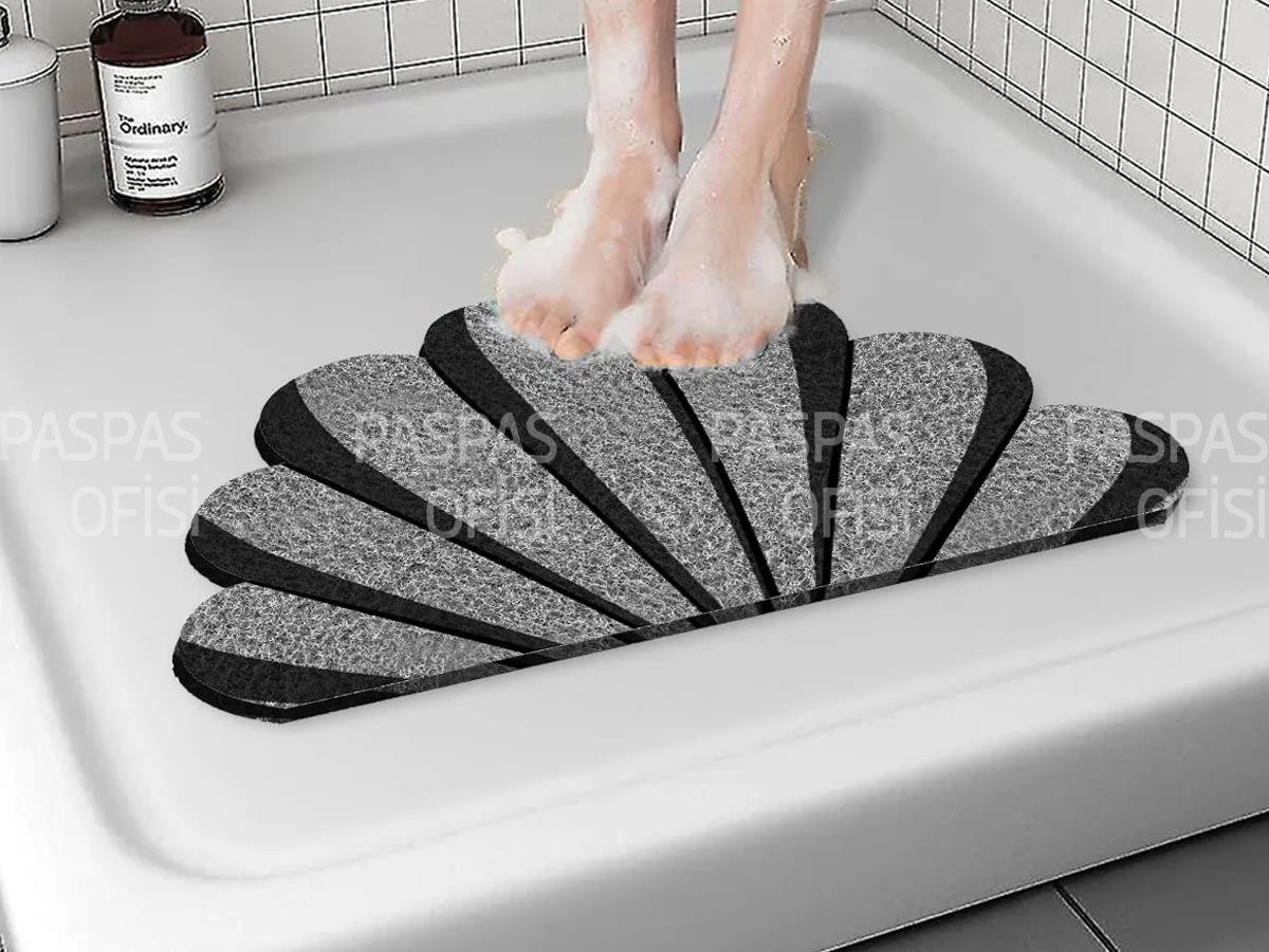 Deniz Kabuğu Banyo Paspası Su Emici Paspas Kaymaz Paspas Gri