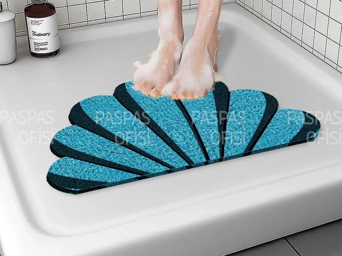 Deniz Kabuğu Banyo Paspası Su Emici Paspas Kaymaz Paspas Mavi