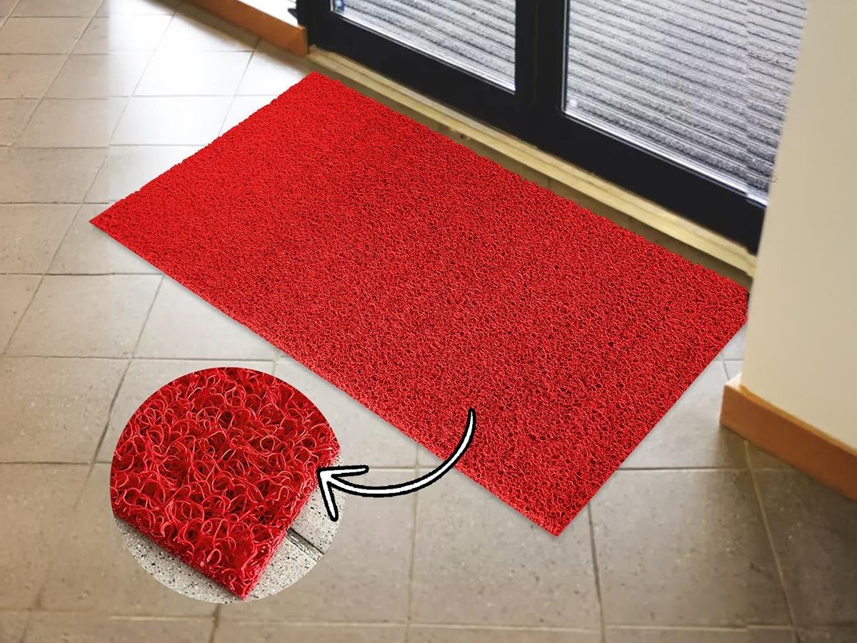 Kırmızı Dış Mekan Paspası Su Emici Kayma Önleyici Paspas Kıvırcık Paspas