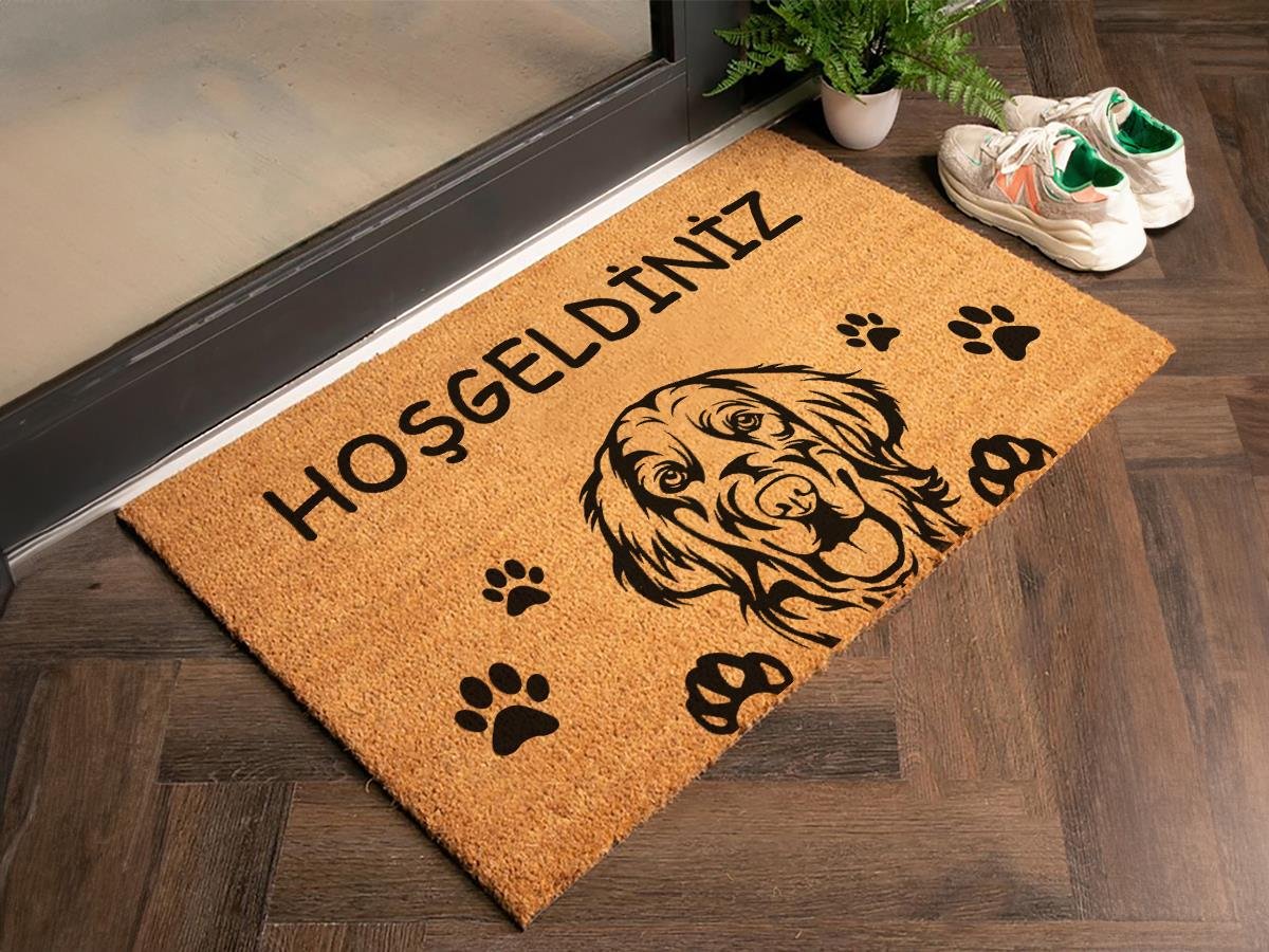 Köpek ve Patili Paspas Hoş Geldiniz Yazılı Kapı Önü Paspası Giriş Paspası