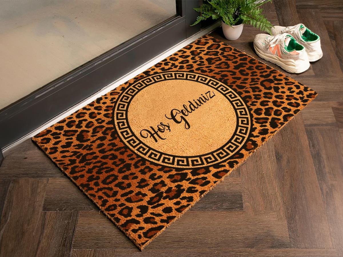 Leopar Desenli Hoş Geldiniz Paspas Kapı Önü Paspası Koko Paspas